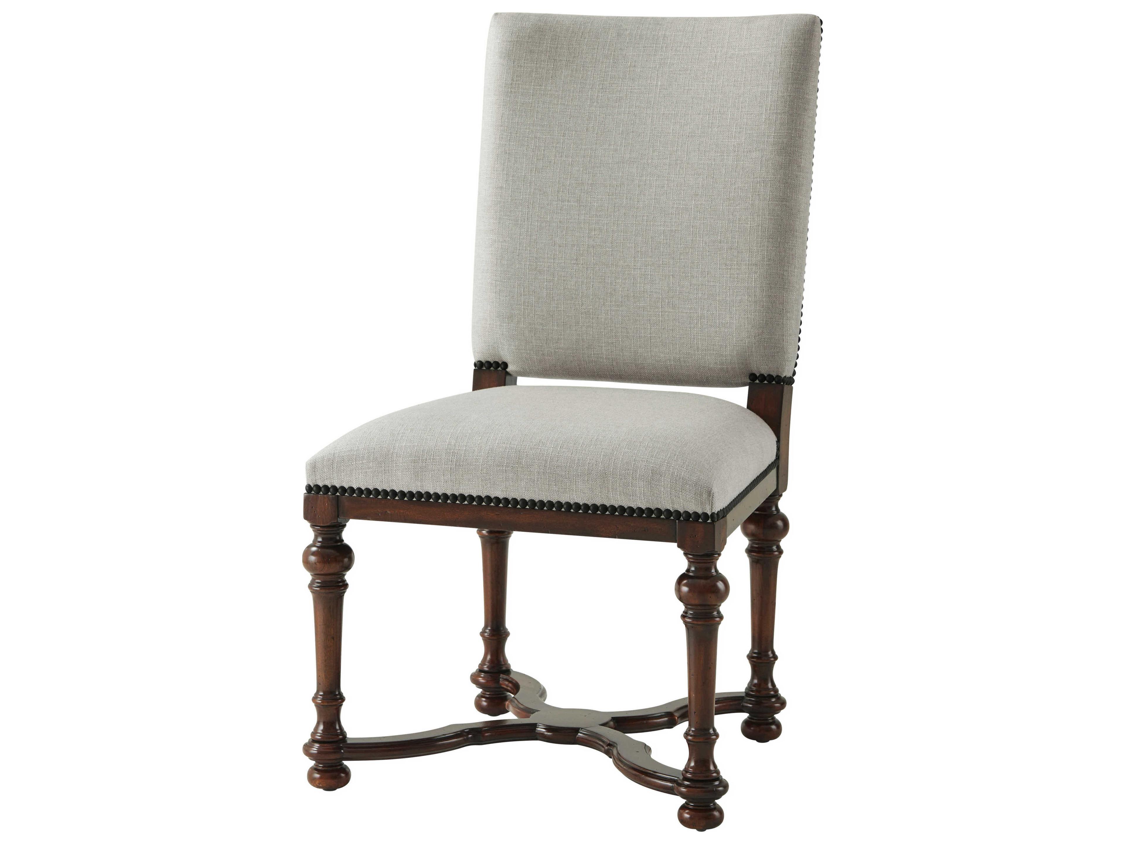 Theodore Alexander Classic Yet Casual Acacia Wood Brown Upholstered Side Dining Chair