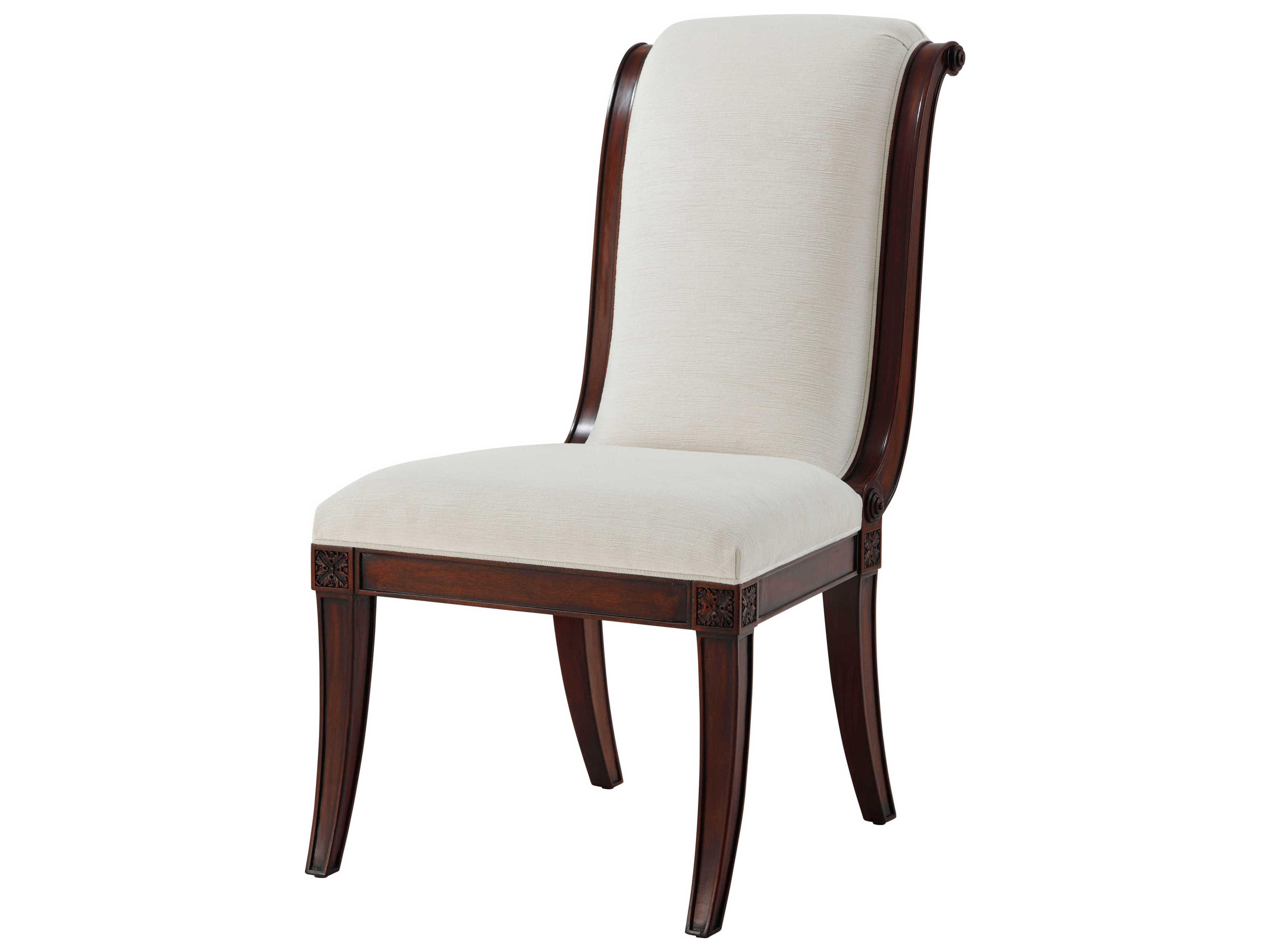 Theodore Alexander English Cabinet Maker Mahogany Wood Brown Upholstered Side Dining Chair