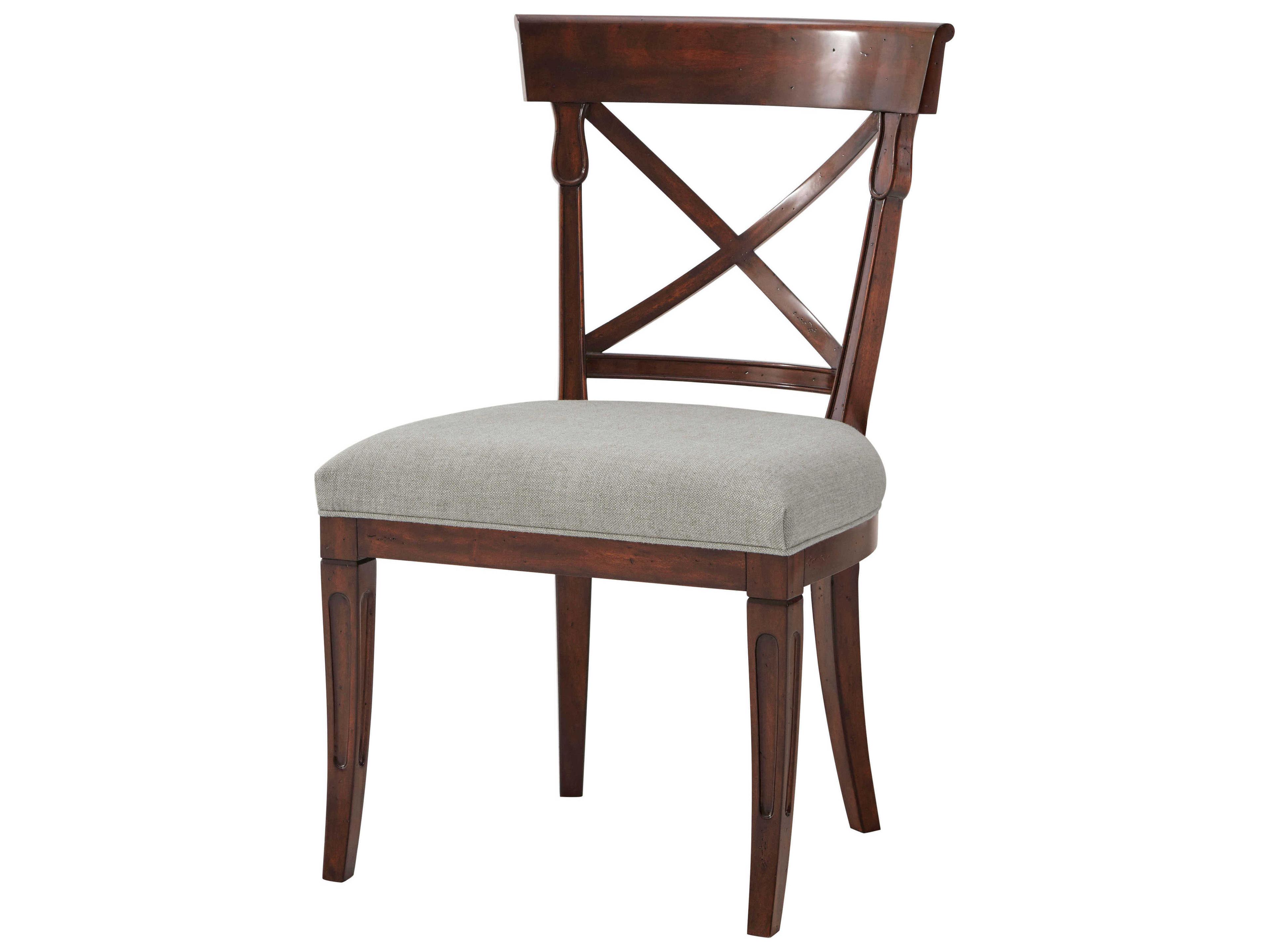 Theodore Alexander Brooksby Mahogany Wood Brown Upholstered Brooksby Side Dining Chair