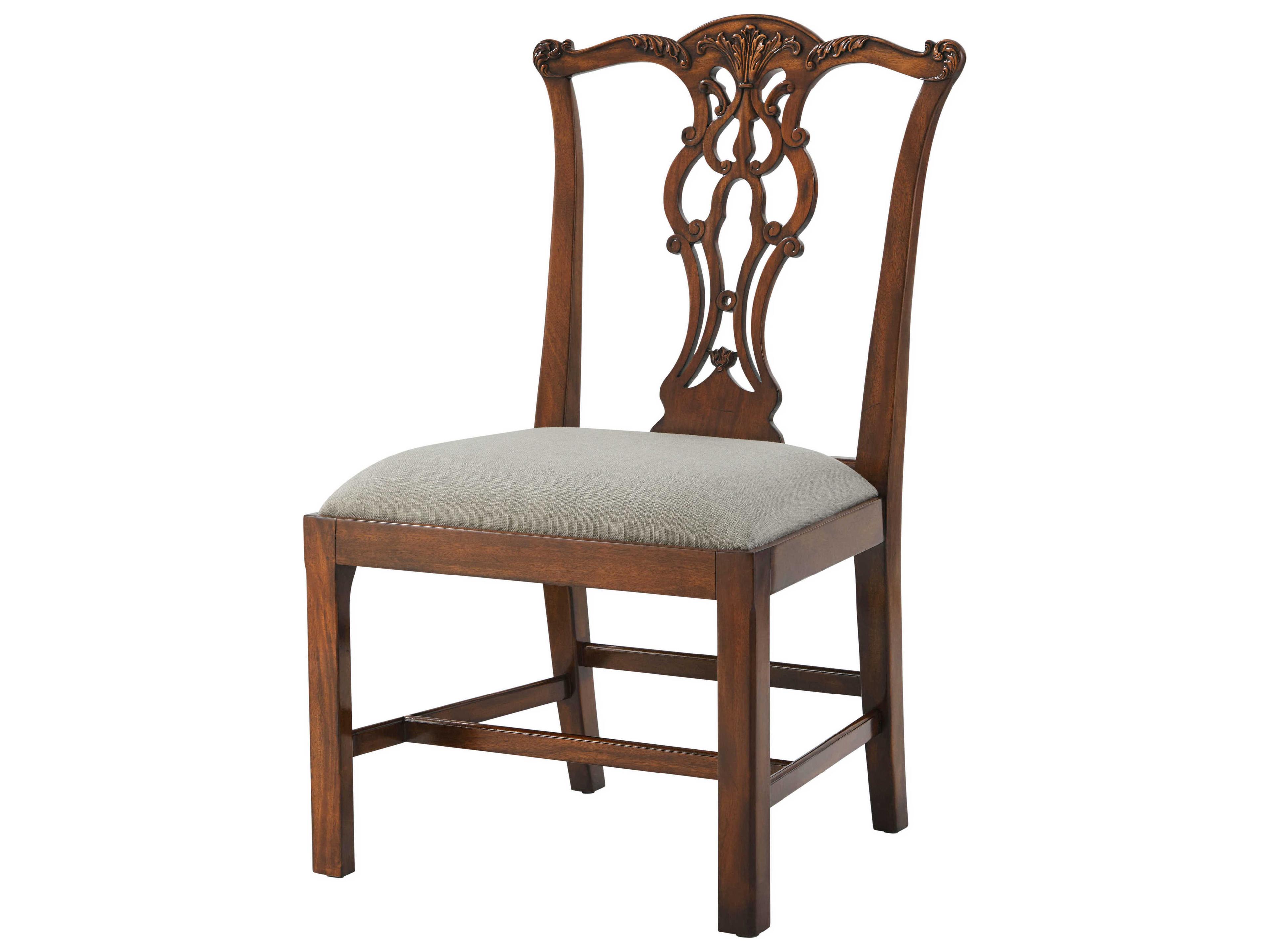 Theodore Alexander Essential Mahogany Wood Brown Upholstered Side Dining Chair
