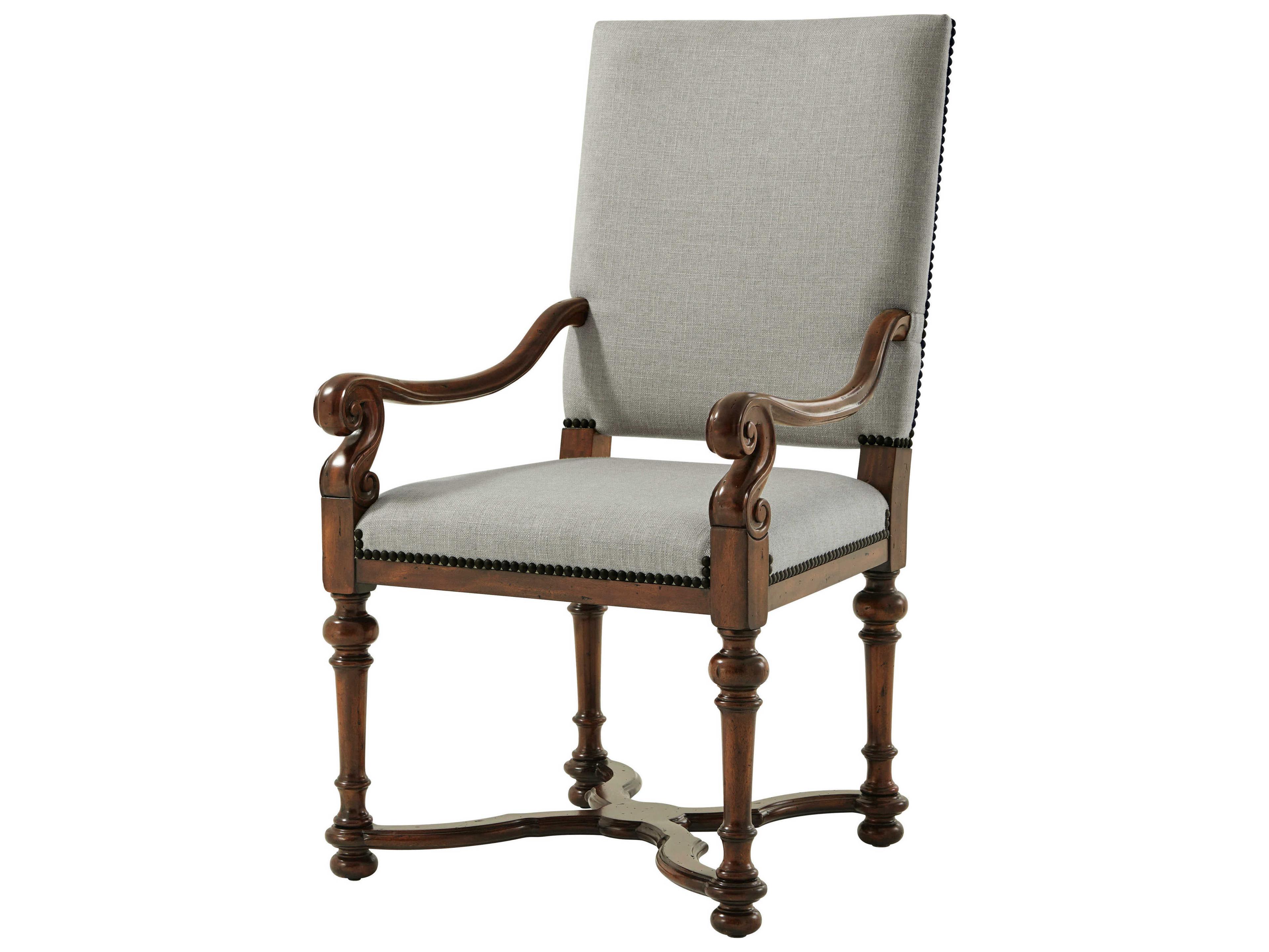 Theodore Alexander Classic Yet Casual Mahogany Wood Brown Upholstered Arm Dining Chair