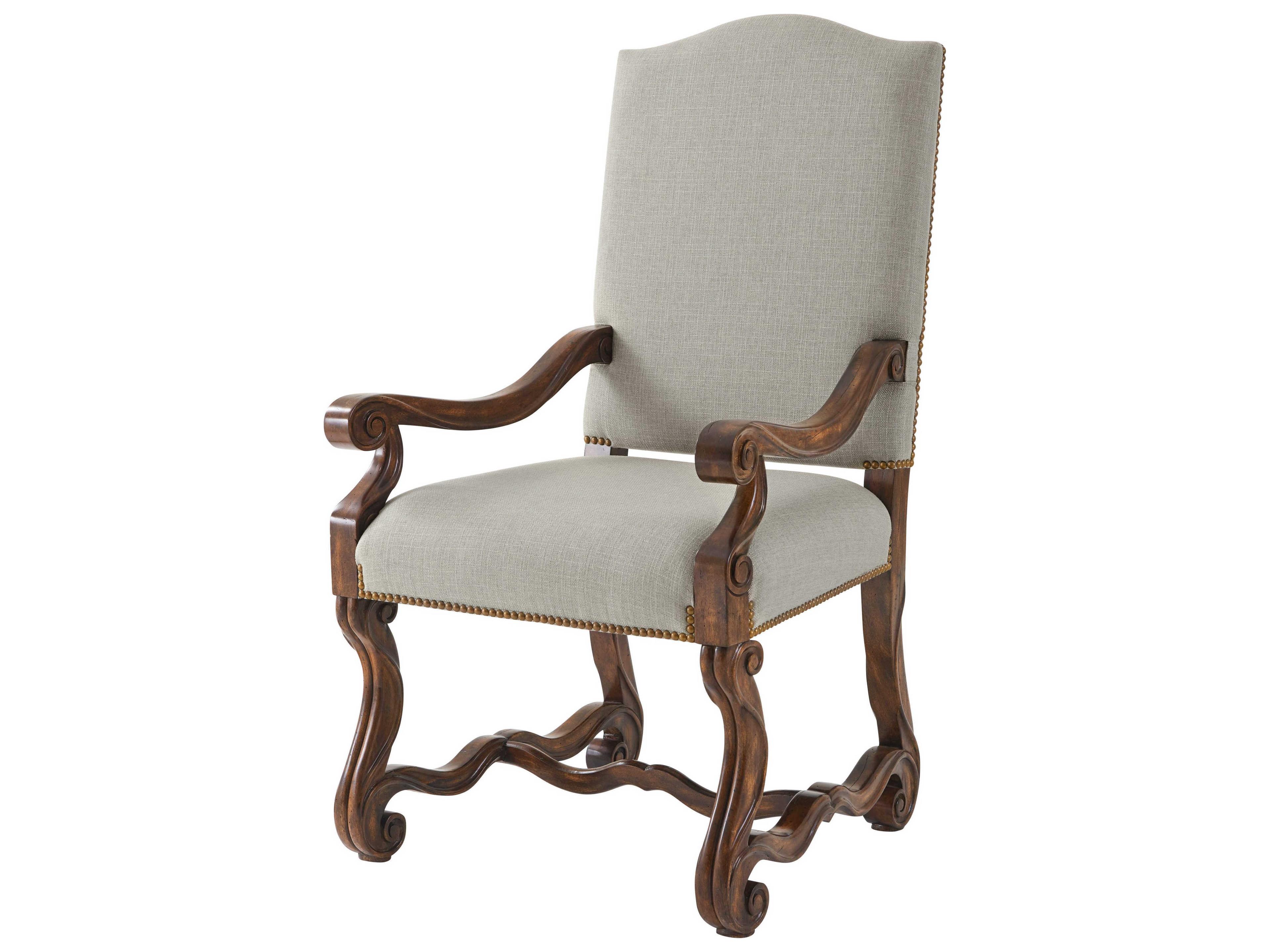 Theodore Alexander Ta Originals Mahogany Wood Brown Upholstered Warmth By The Fireside Arm Dining Chair