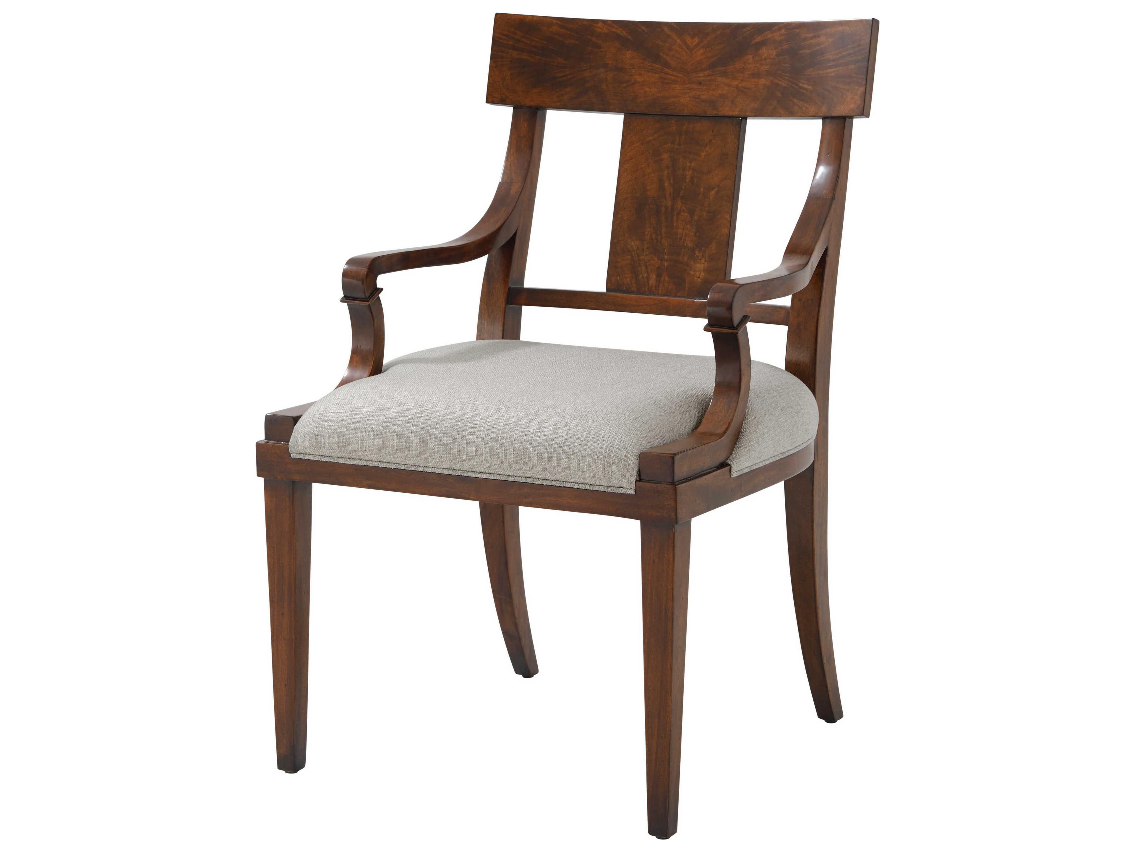 Theodore Alexander Ta Originals Mahogany Wood Brown Upholstered Arm Dining Chair