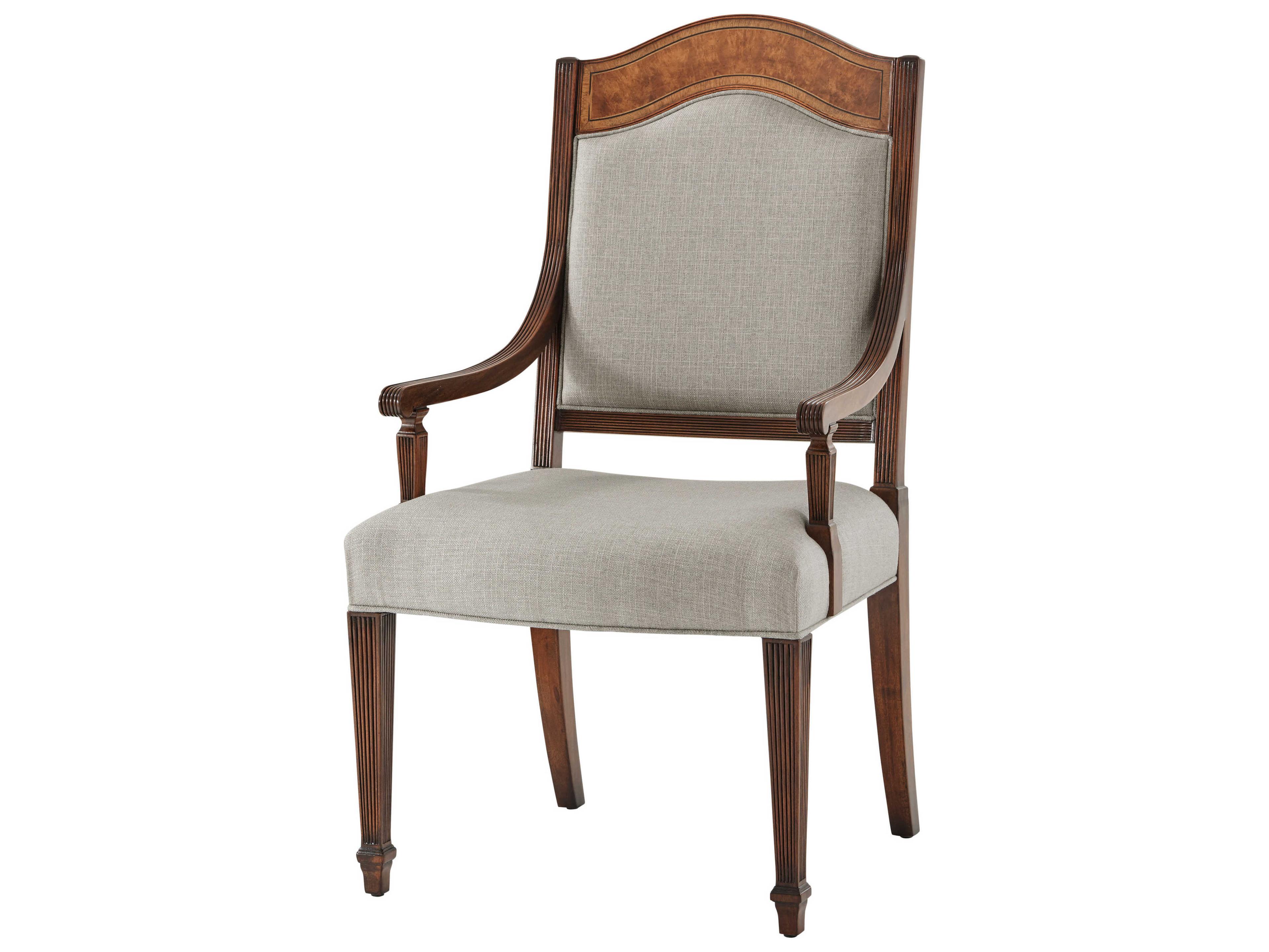 Theodore Alexander English Cabinet Maker Mahogany Wood Brown Upholstered Arm Dining Chair