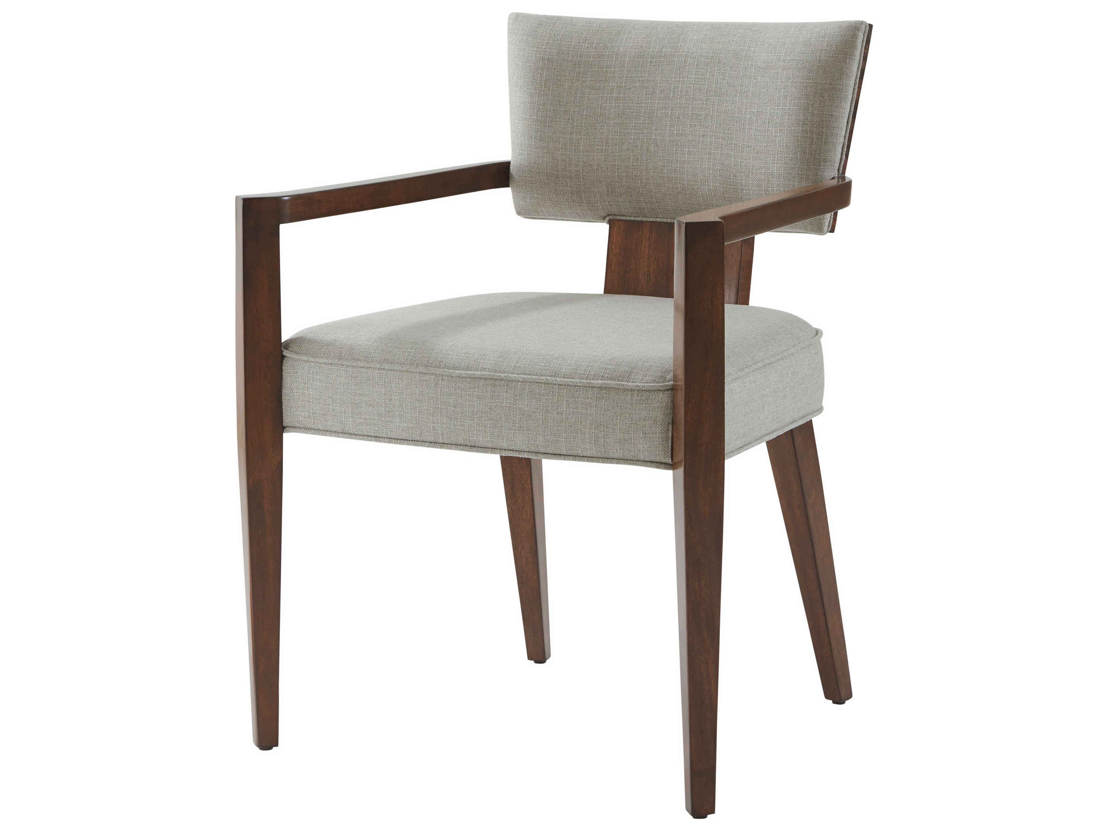 Theodore Alexander Vanucci Eclectics Mahogany Wood Brown Upholstered Arm Dining Chair