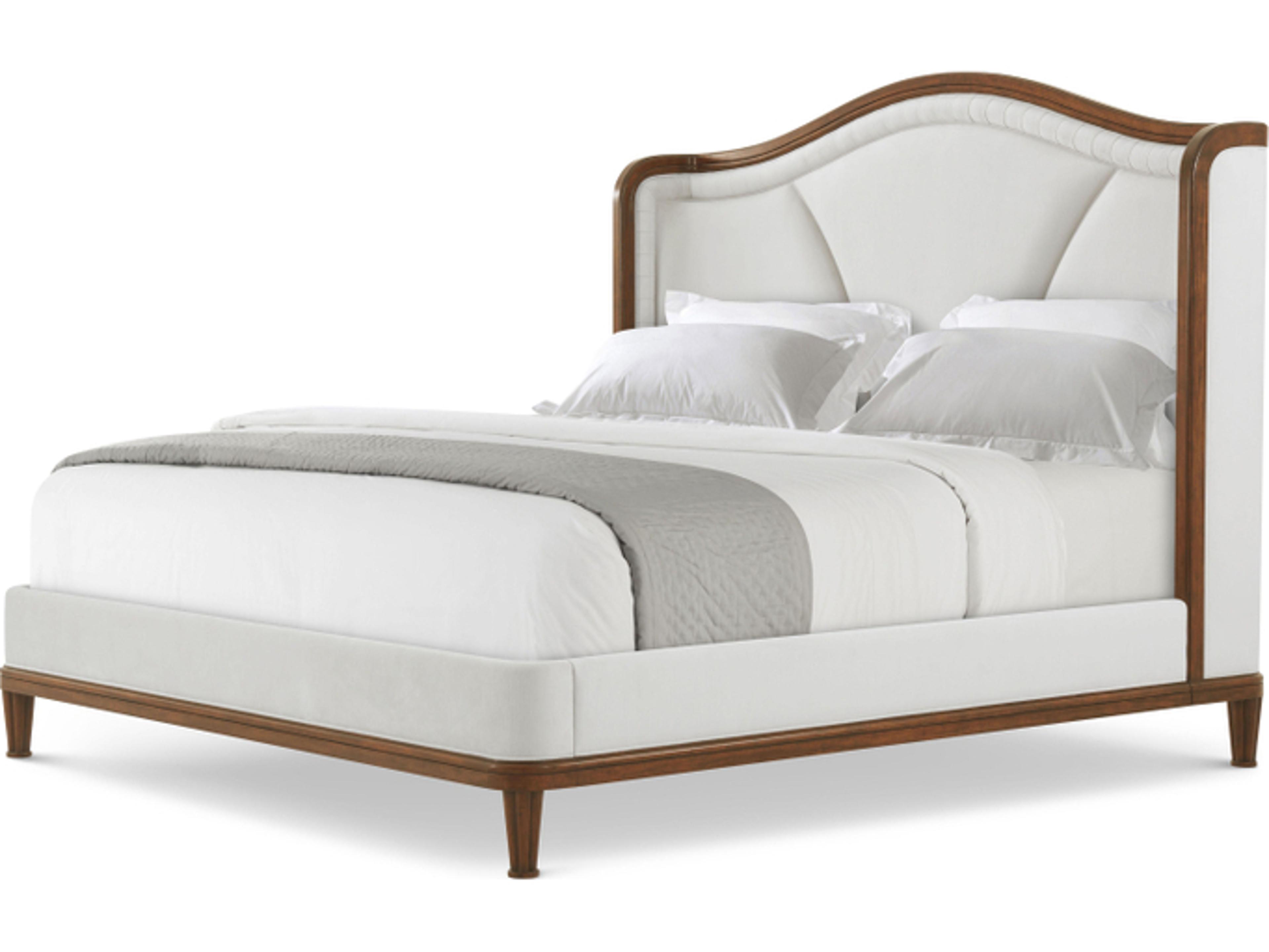 Theodore Alexander Althorp Living History Natural Walnut Wood Upholstered King Platform Bed