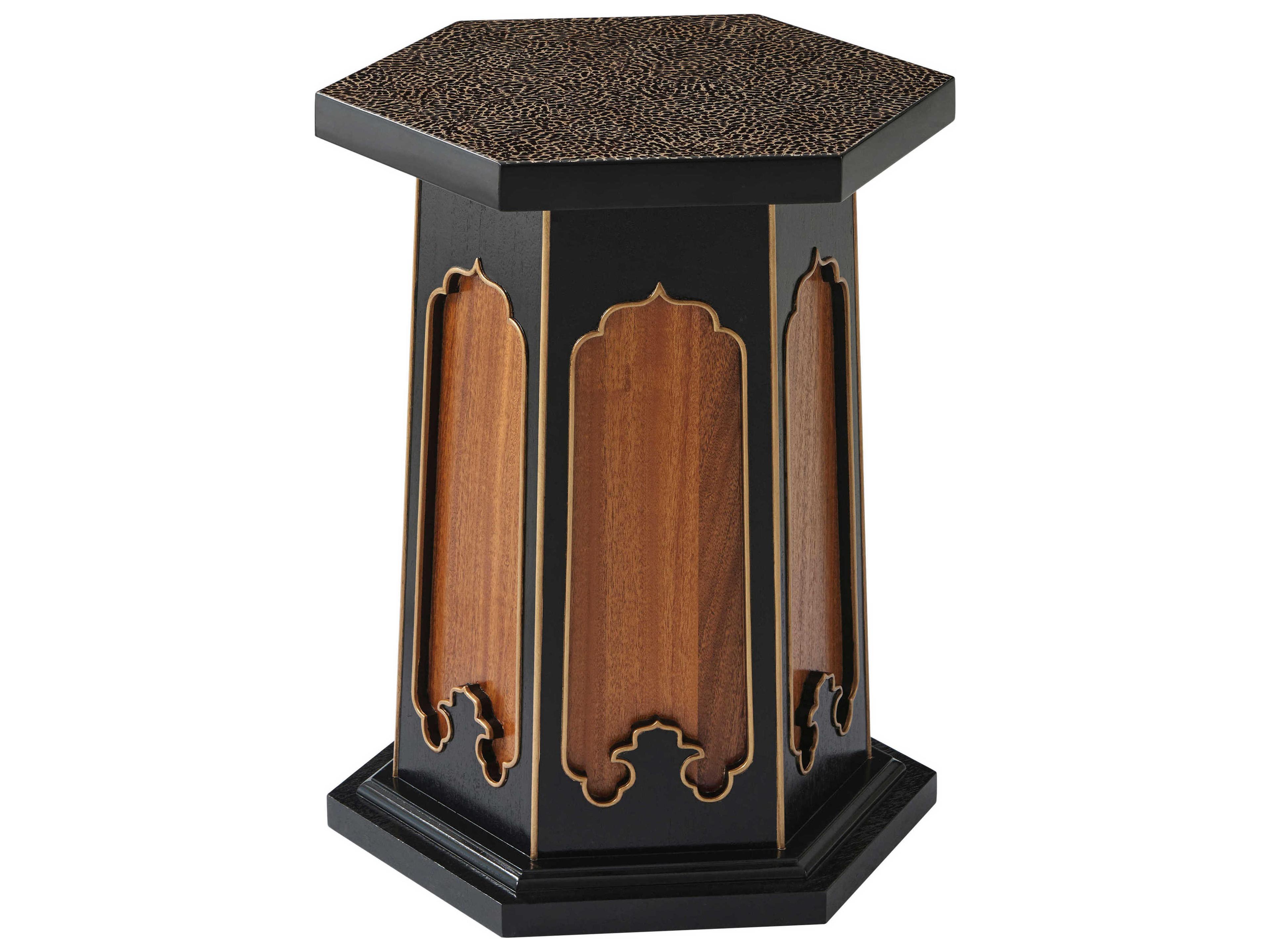 Theodore Alexander Alexa Hampton Hexagon Wood Seal Rustic Gold Catherine End Table