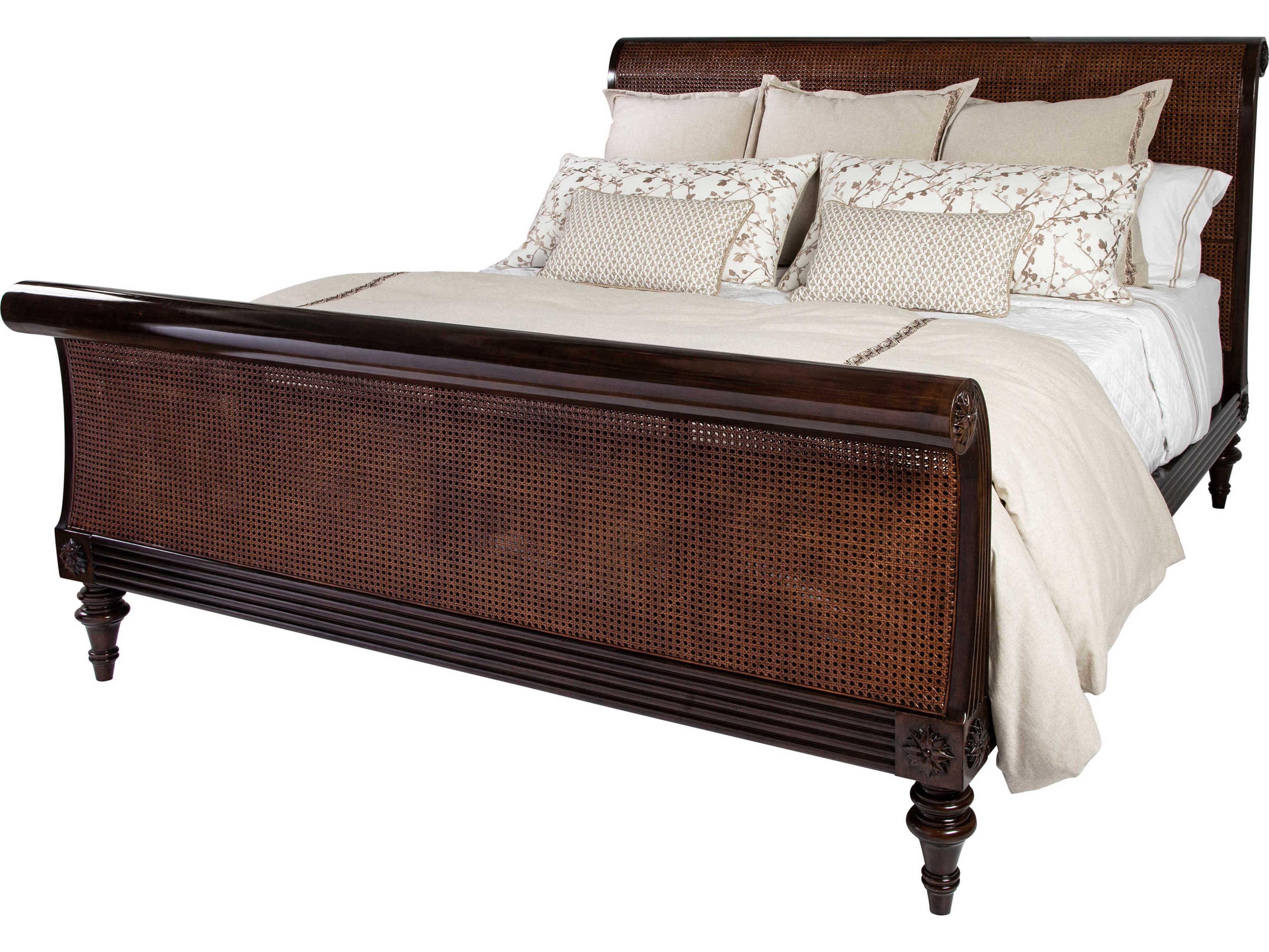 Theodore Alexander Alexa Hampton Cambridge Brown Mahogany Wood Denison King Sleigh Bed
