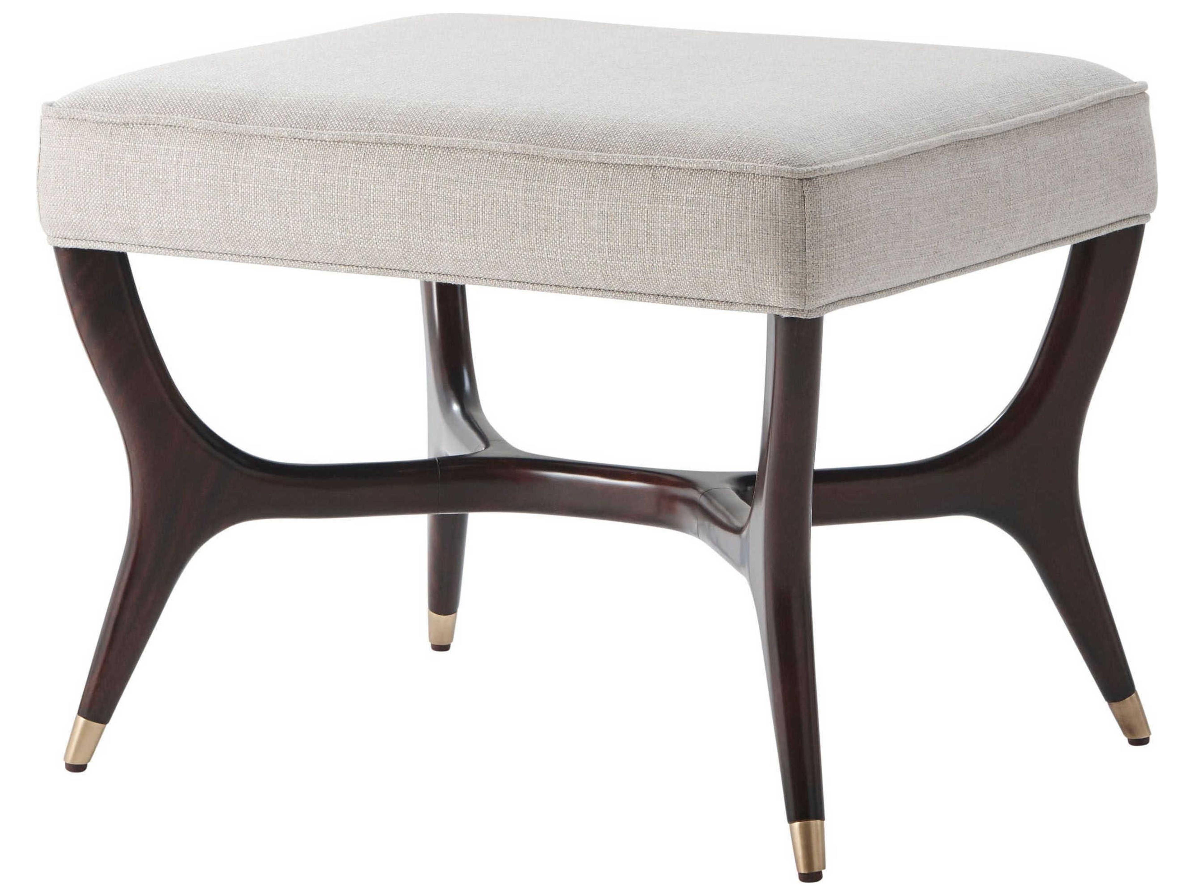 Theodore Alexander Keno Bros. Estate Mahogany Brown Upholstered Ottoman