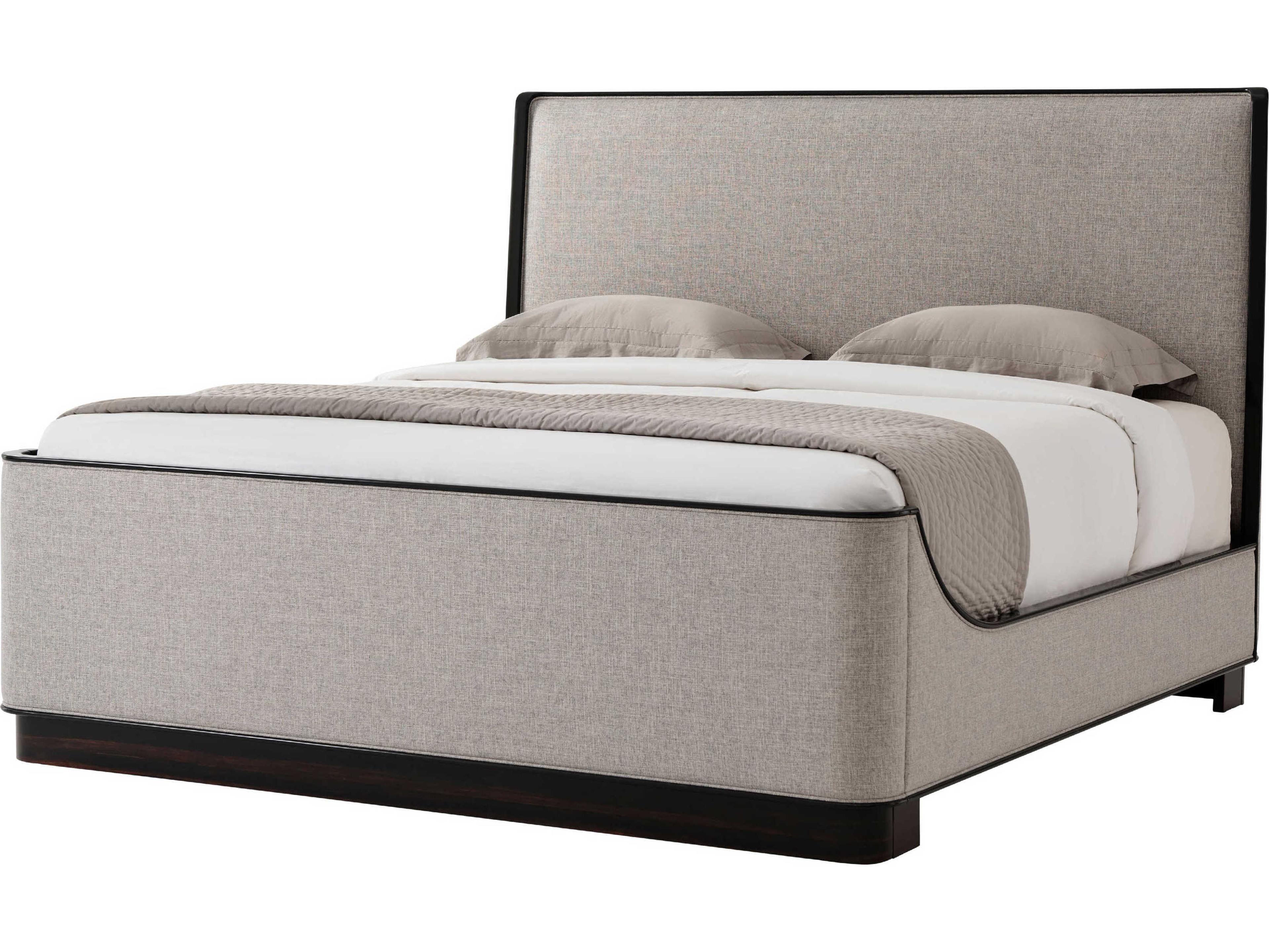 Theodore Alexander Keno Bros. Dark Lacquer Linea Gray Mahogany Wood The Foundation King Panel Bed