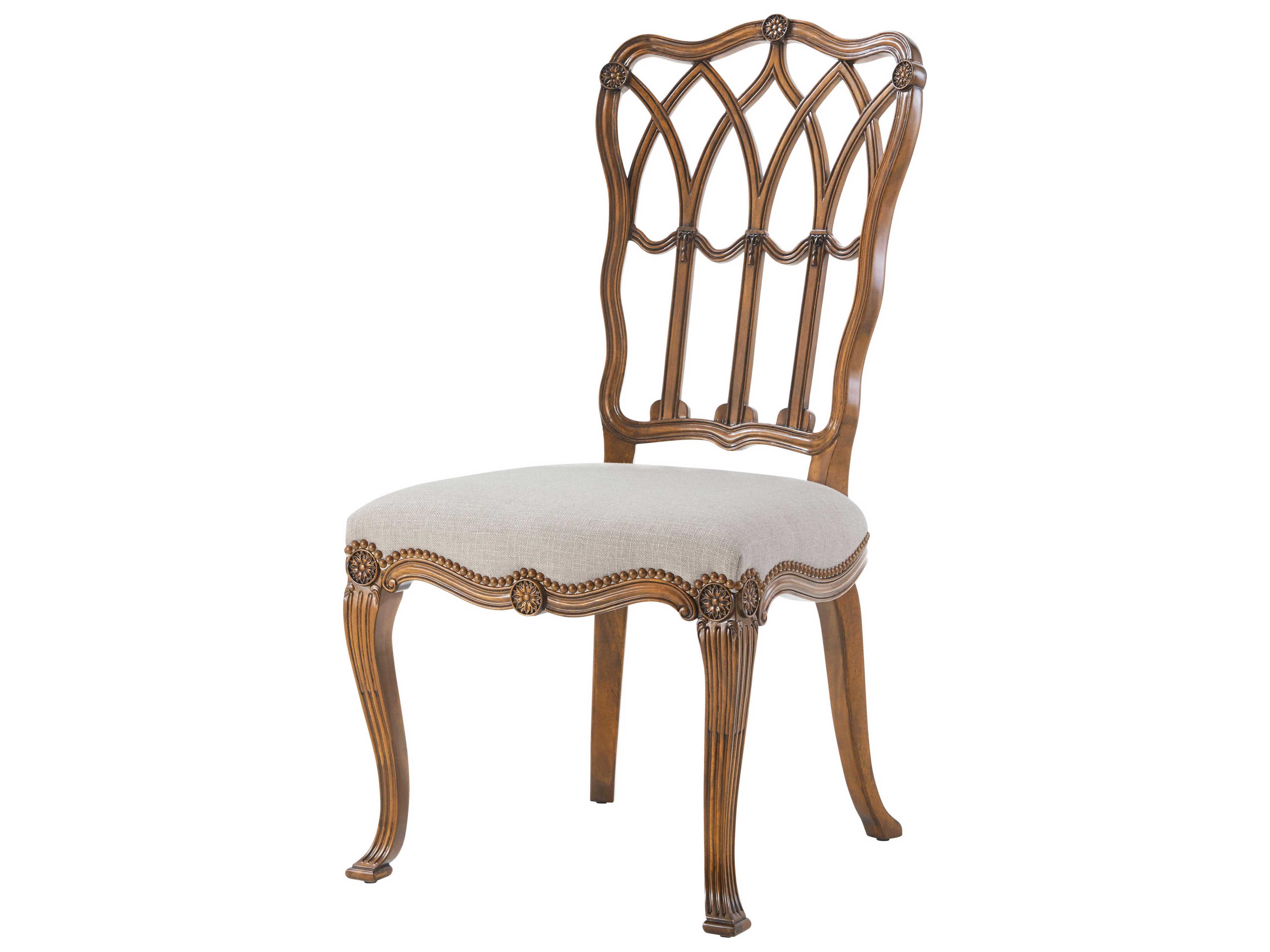 Theodore Alexander Stephen Church Mahogany Wood Brown Upholstered The Apex Side Dining Chair