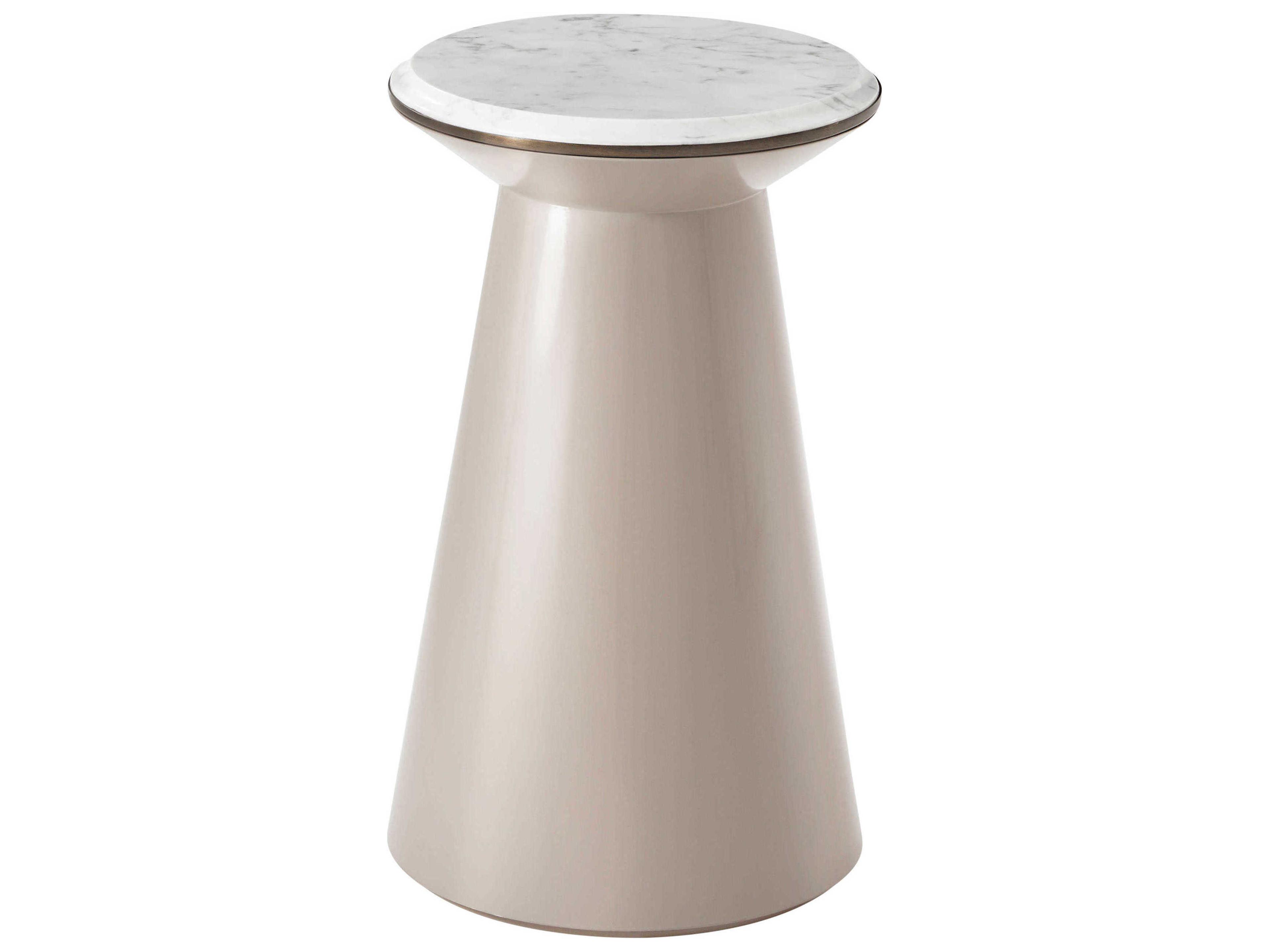 Theodore Alexander Steve Leung Round Marble Vintage Taupe Contour End Table