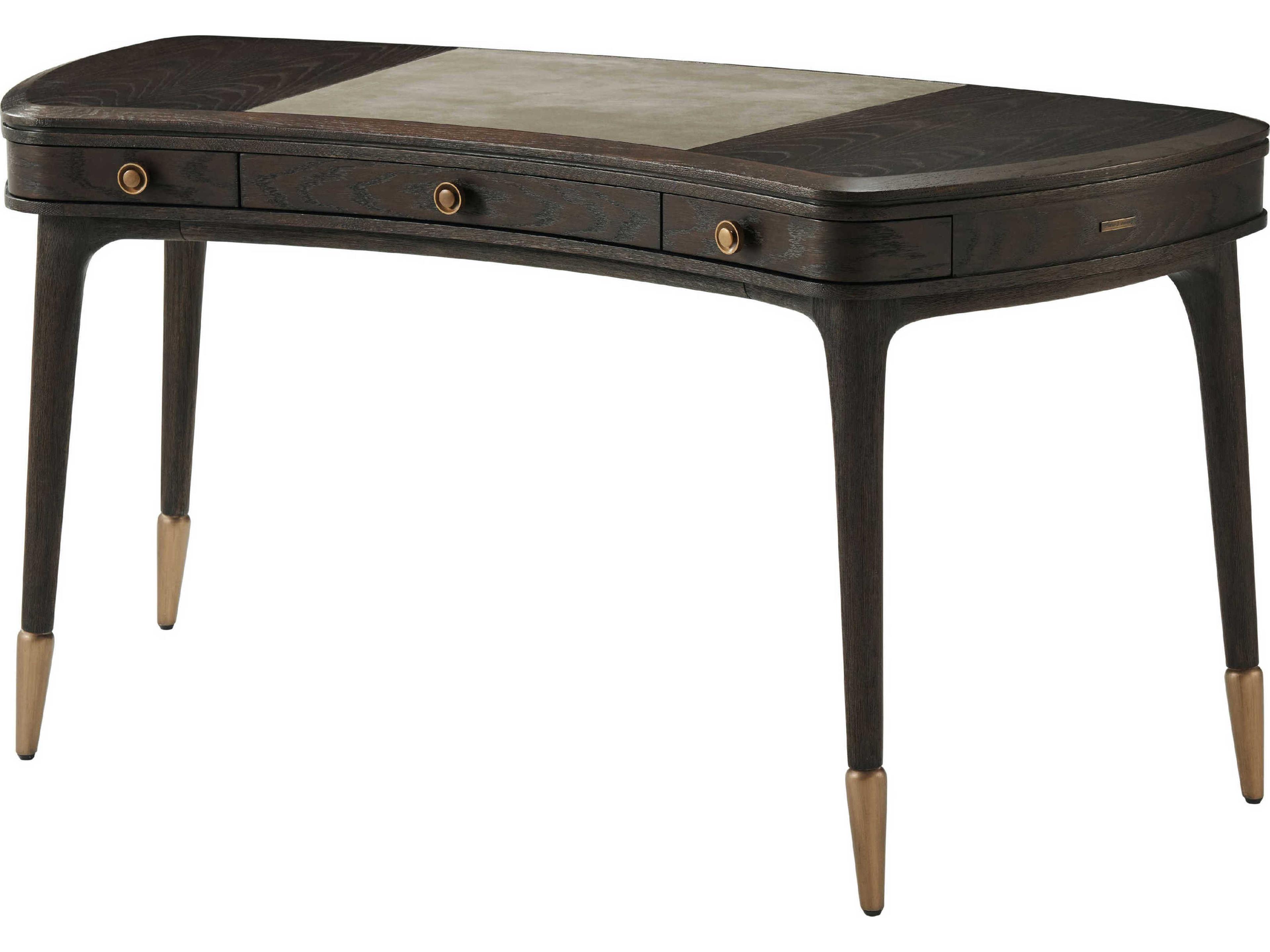 Theodore Alexander Steve Leung Storm Brushed Vintage Bronze Brown Oak Wood Legacy Writing Desk