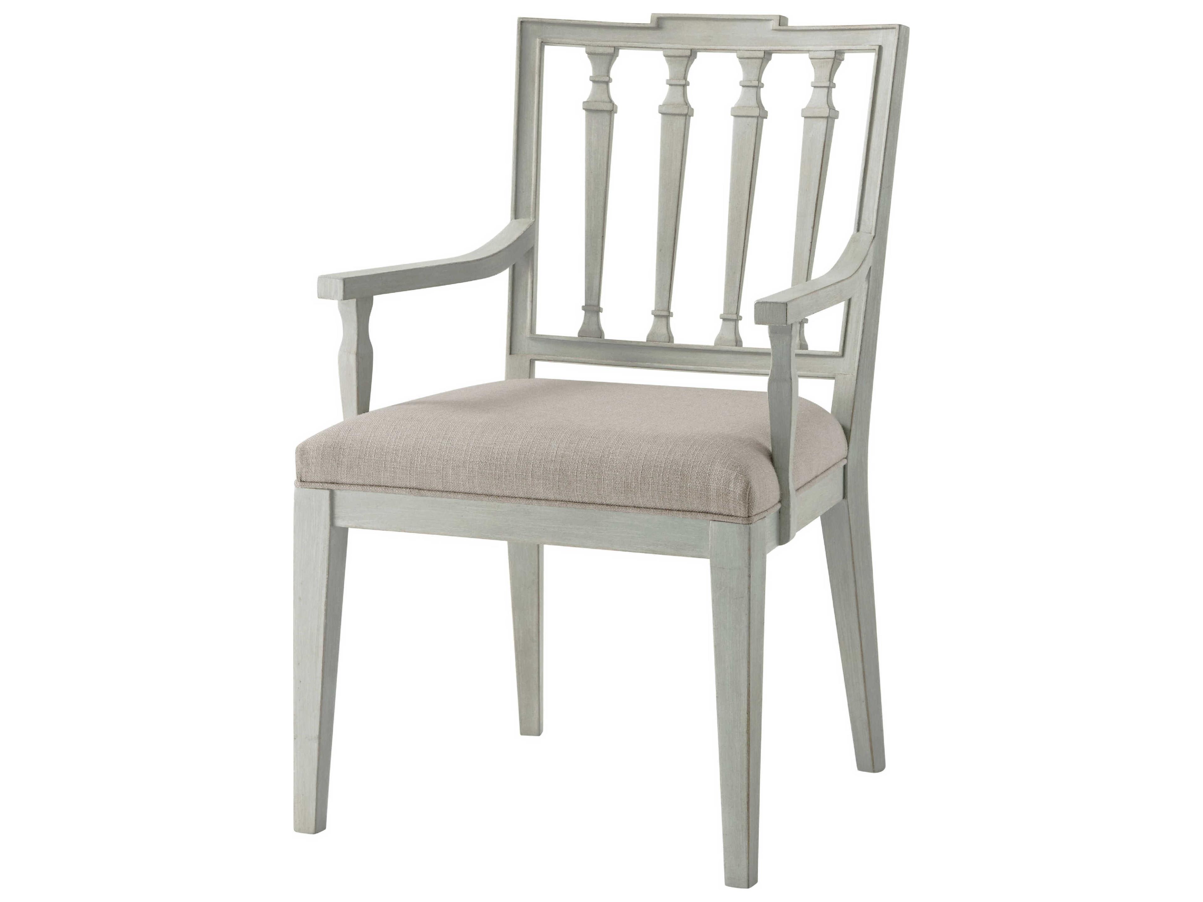 Theodore Alexander Tavel Beech Wood Gray Upholstered The Tristan Arm Dining Chair
