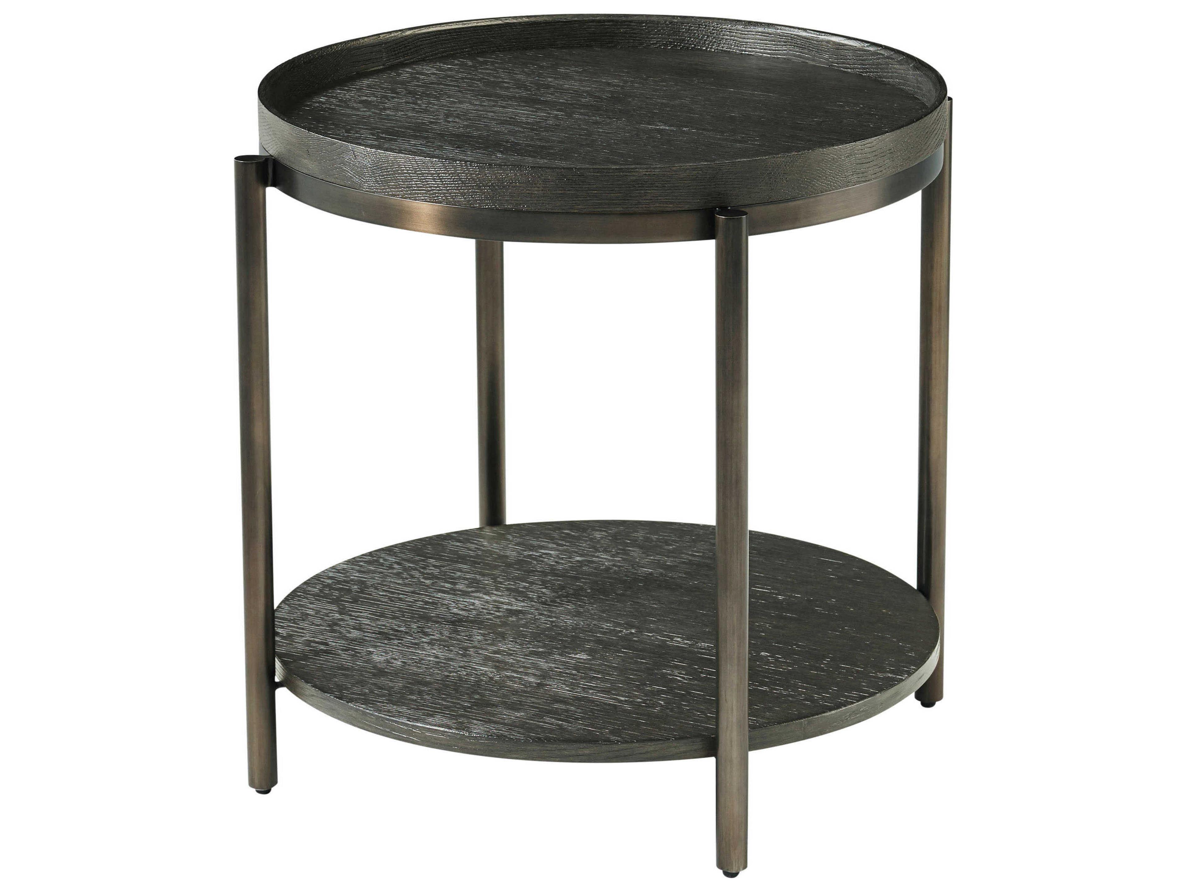 Theodore Alexander Repose Round Wood Charcoal Oak End Table