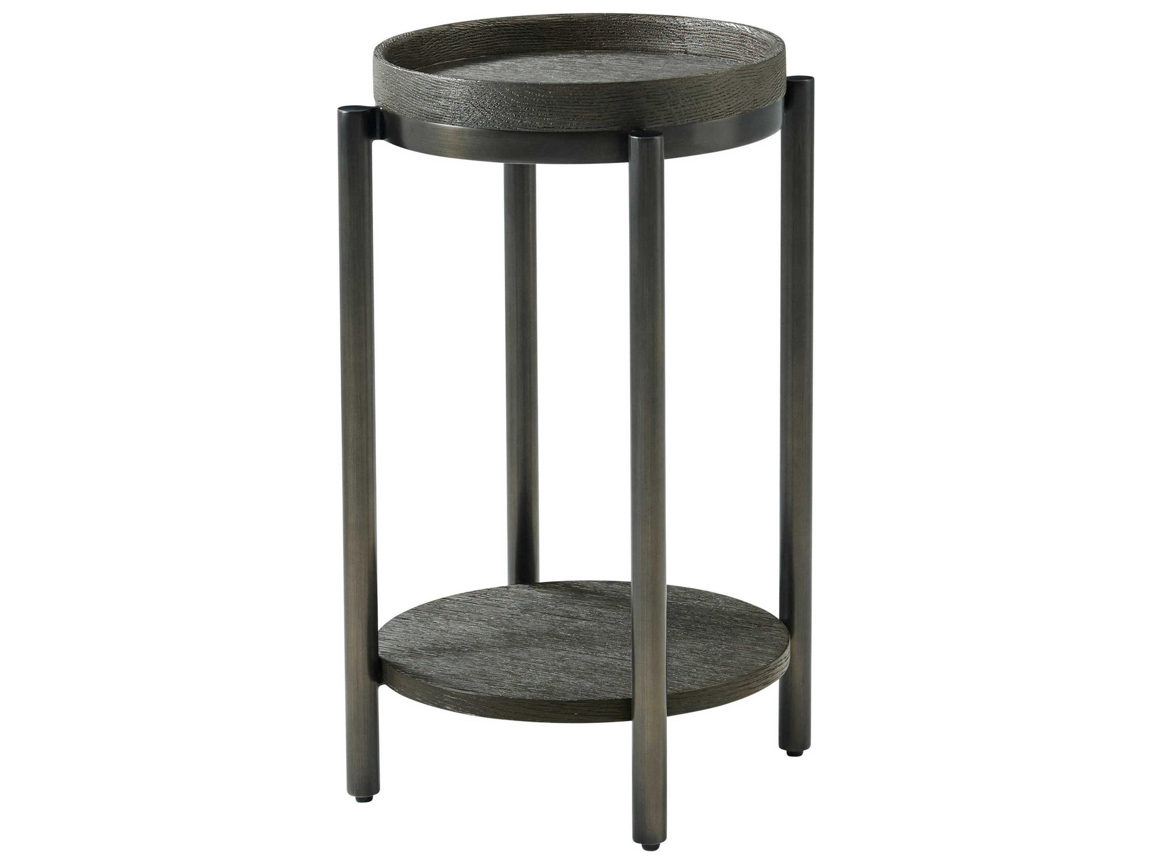 Theodore Alexander Repose Round Wood Charcoal Oak End Table
