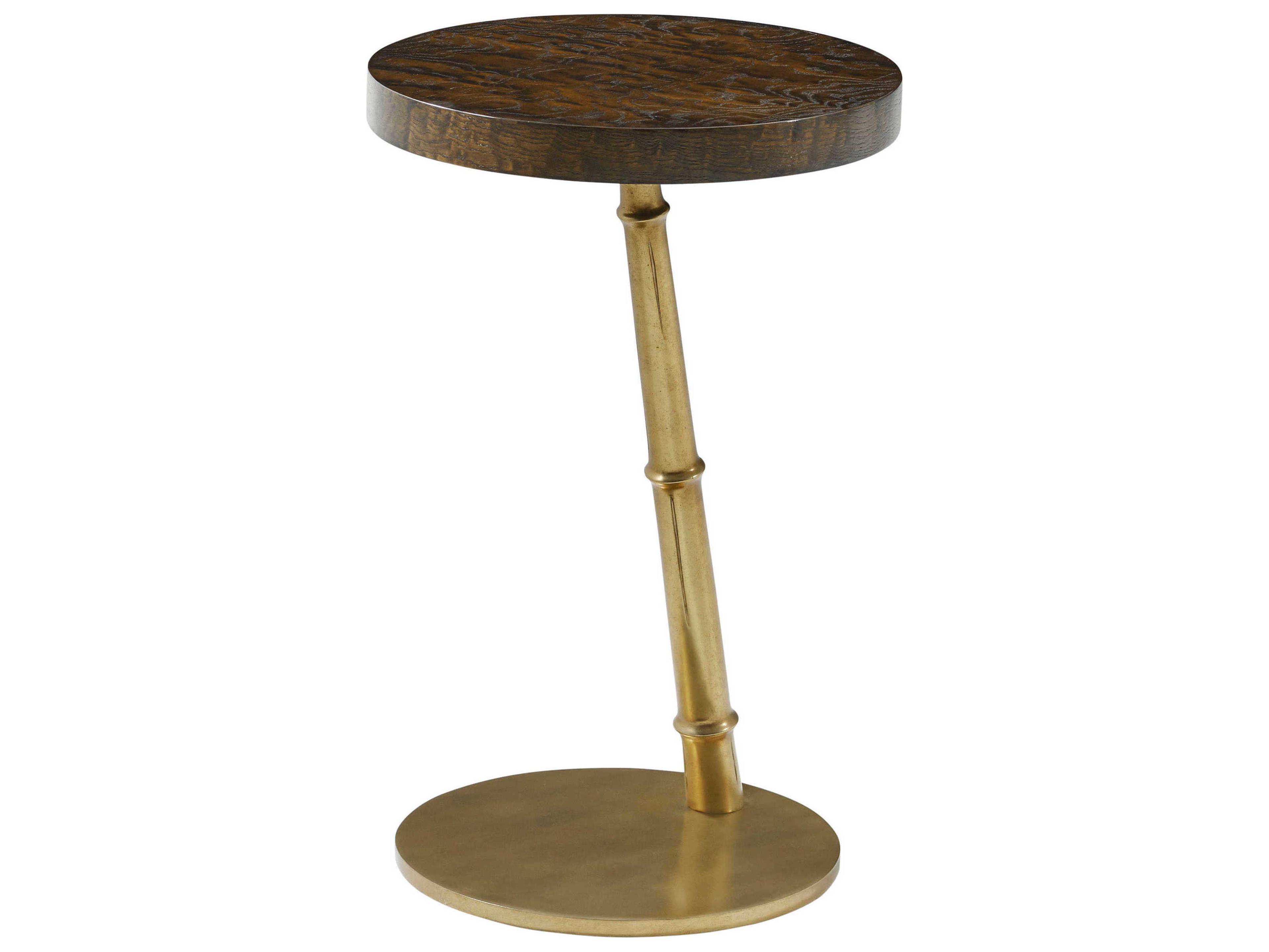 Theodore Alexander Kesden Round Wood Pyramid Brown End Table