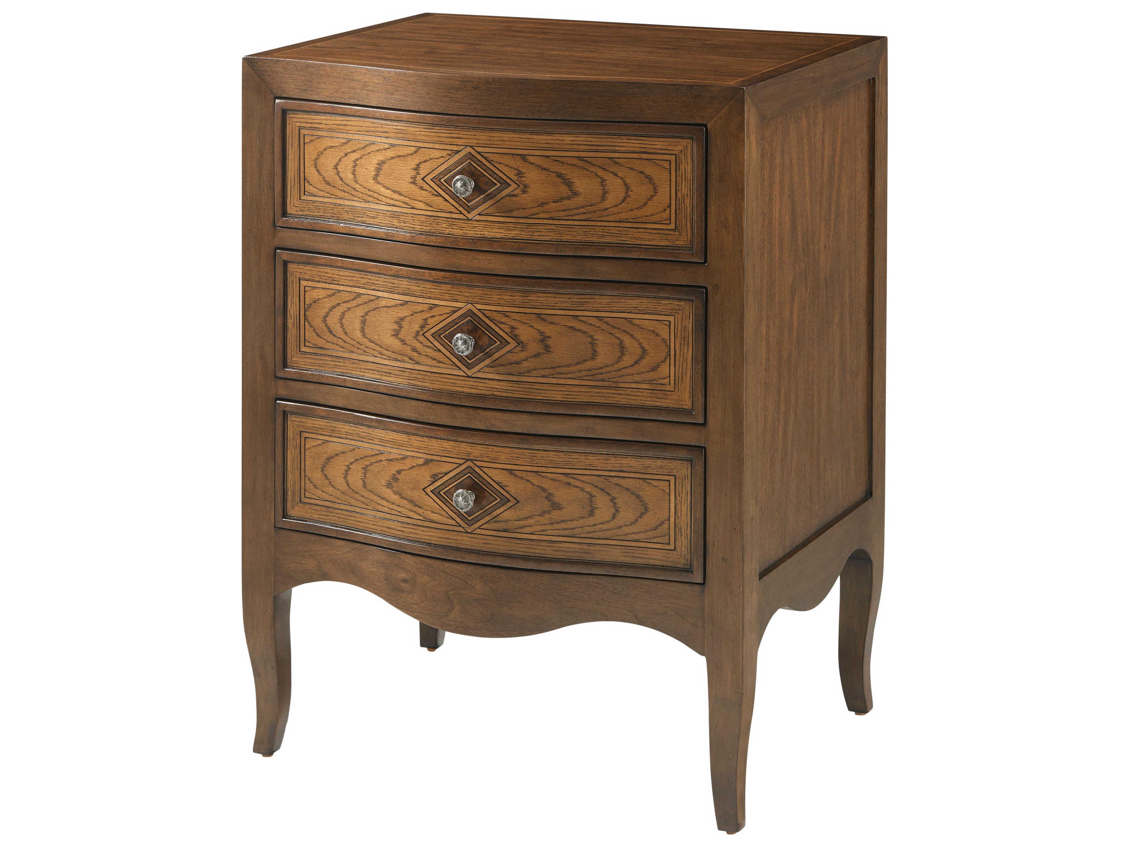 Theodore Alexander Tavel 3-Drawers Brown Beech Wood Nightstand