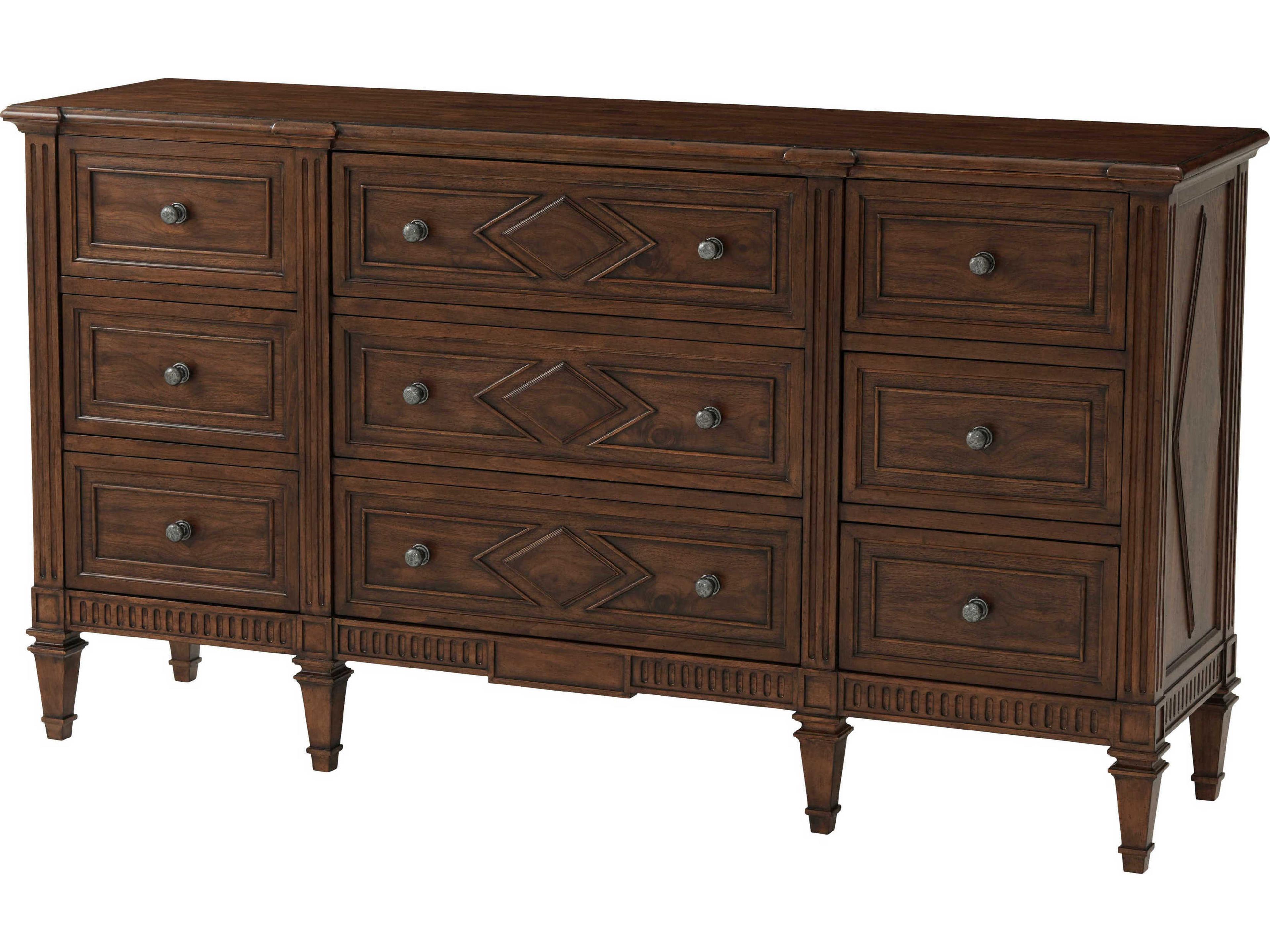 Theodore Alexander Tavel 9-Drawers Brown Beech Wood The Laurent Triple Dresser