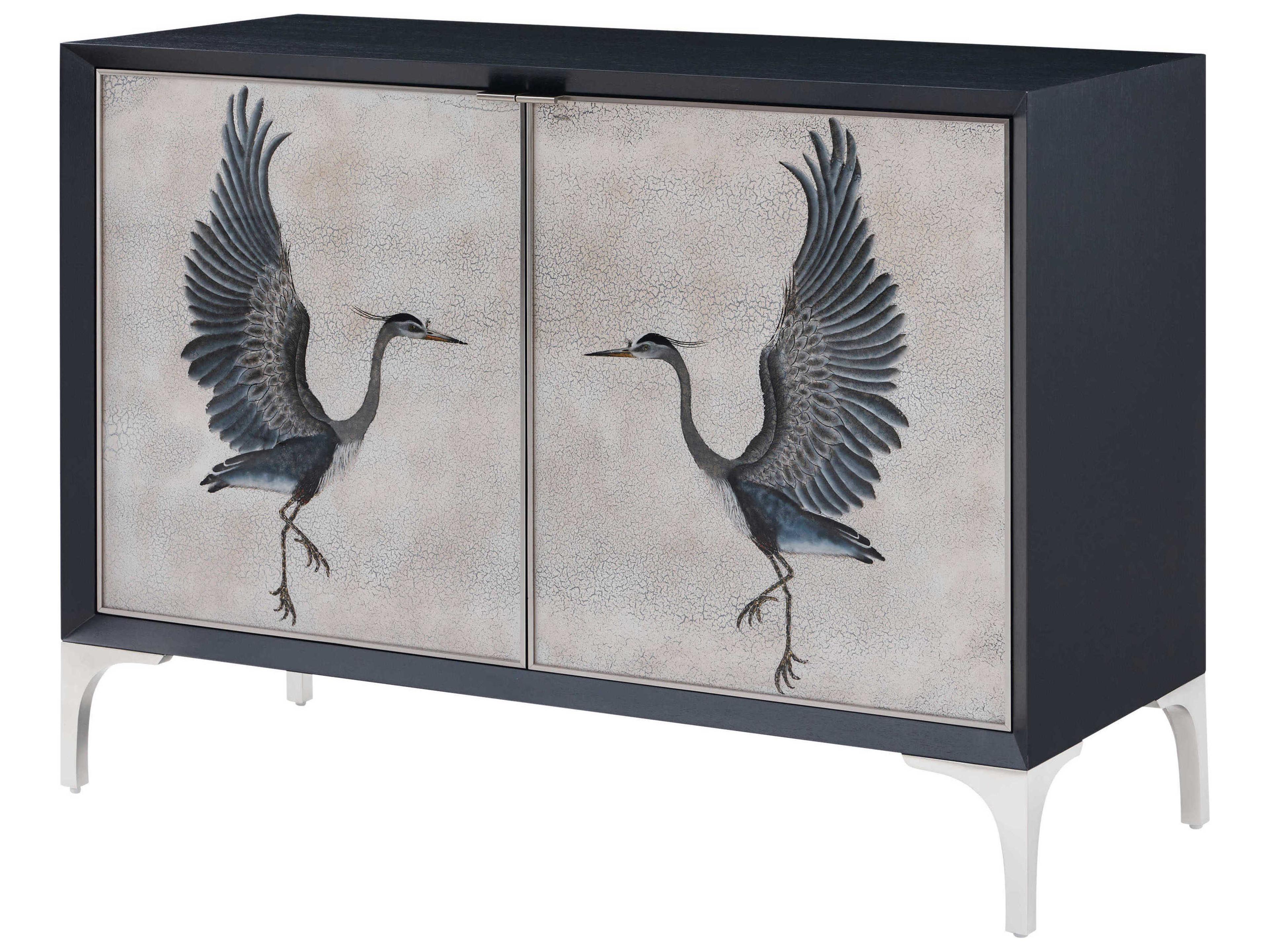 Theodore Alexander Origins Black Lacquer Blue Mahogany Wood Accent Chest