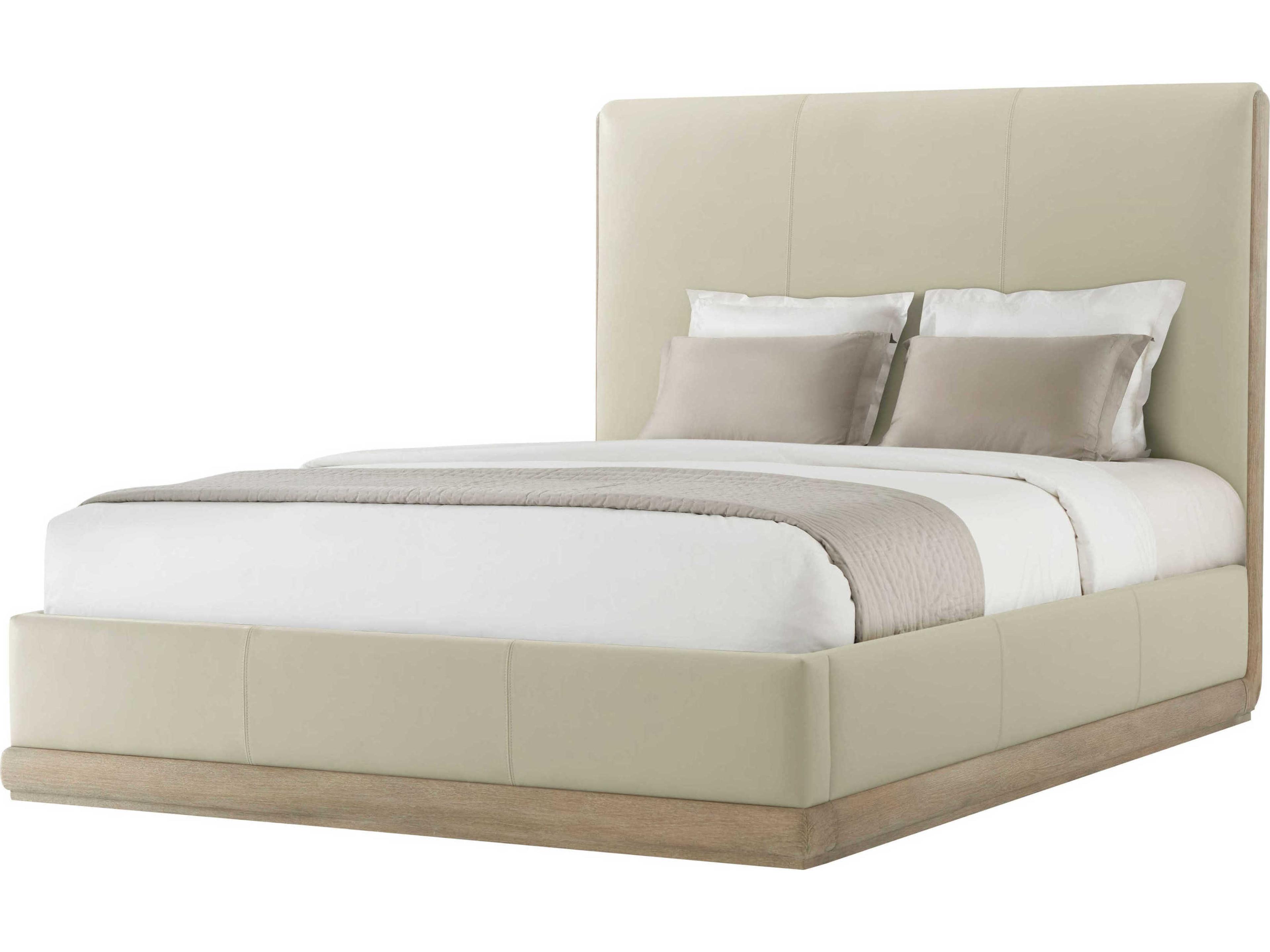 Theodore Alexander Repose Grey Oak Beige Wood Queen Platform Bed