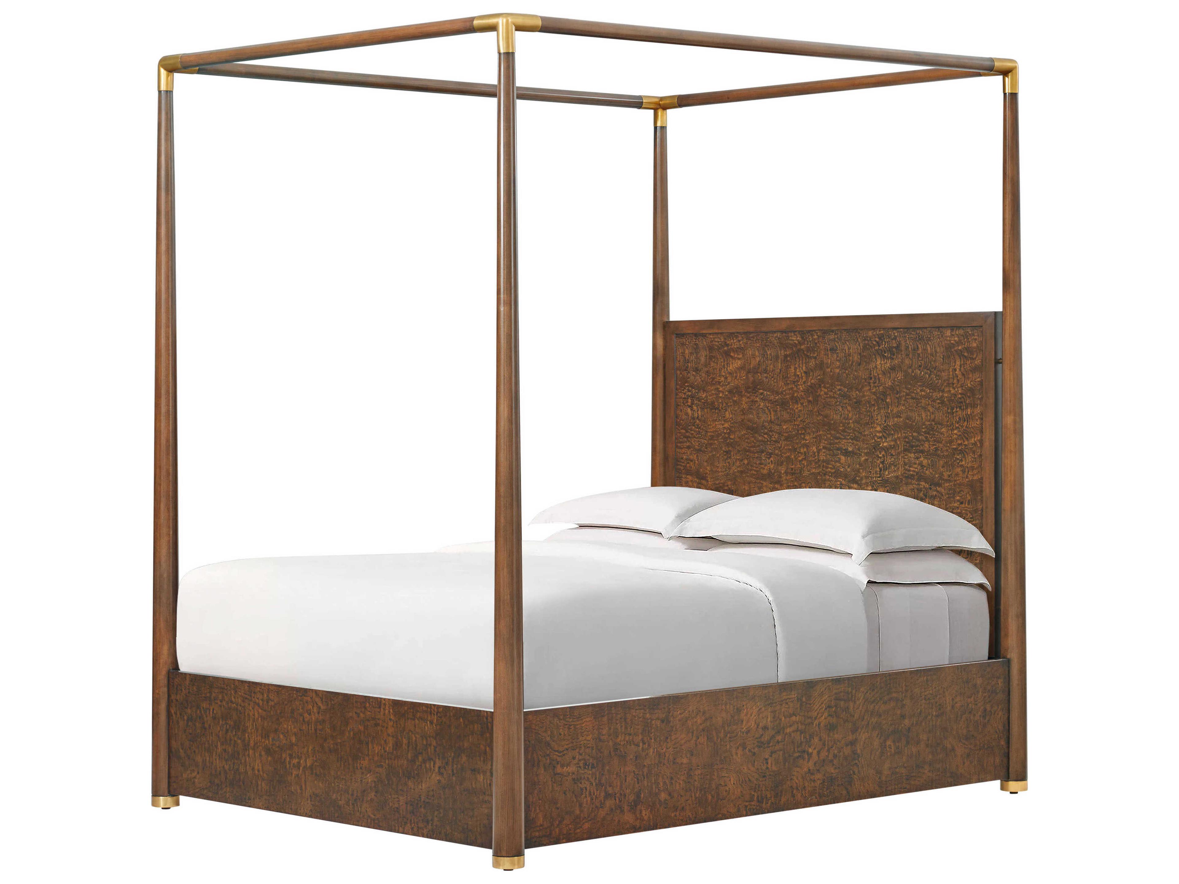 Theodore Alexander Kesden Pyramid Brown Ash Wood Queen Four Poster Bed