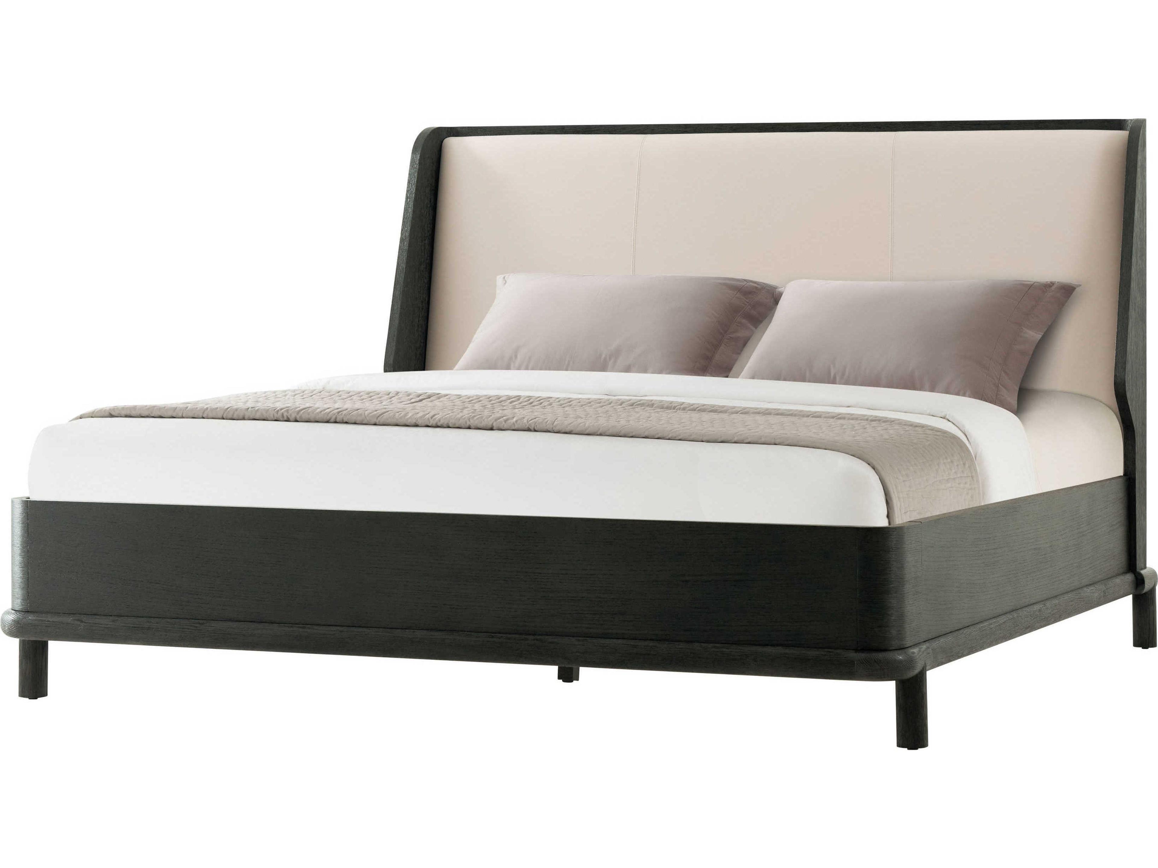 Theodore Alexander Repose Grey Oak Black Wood King Platform Bed