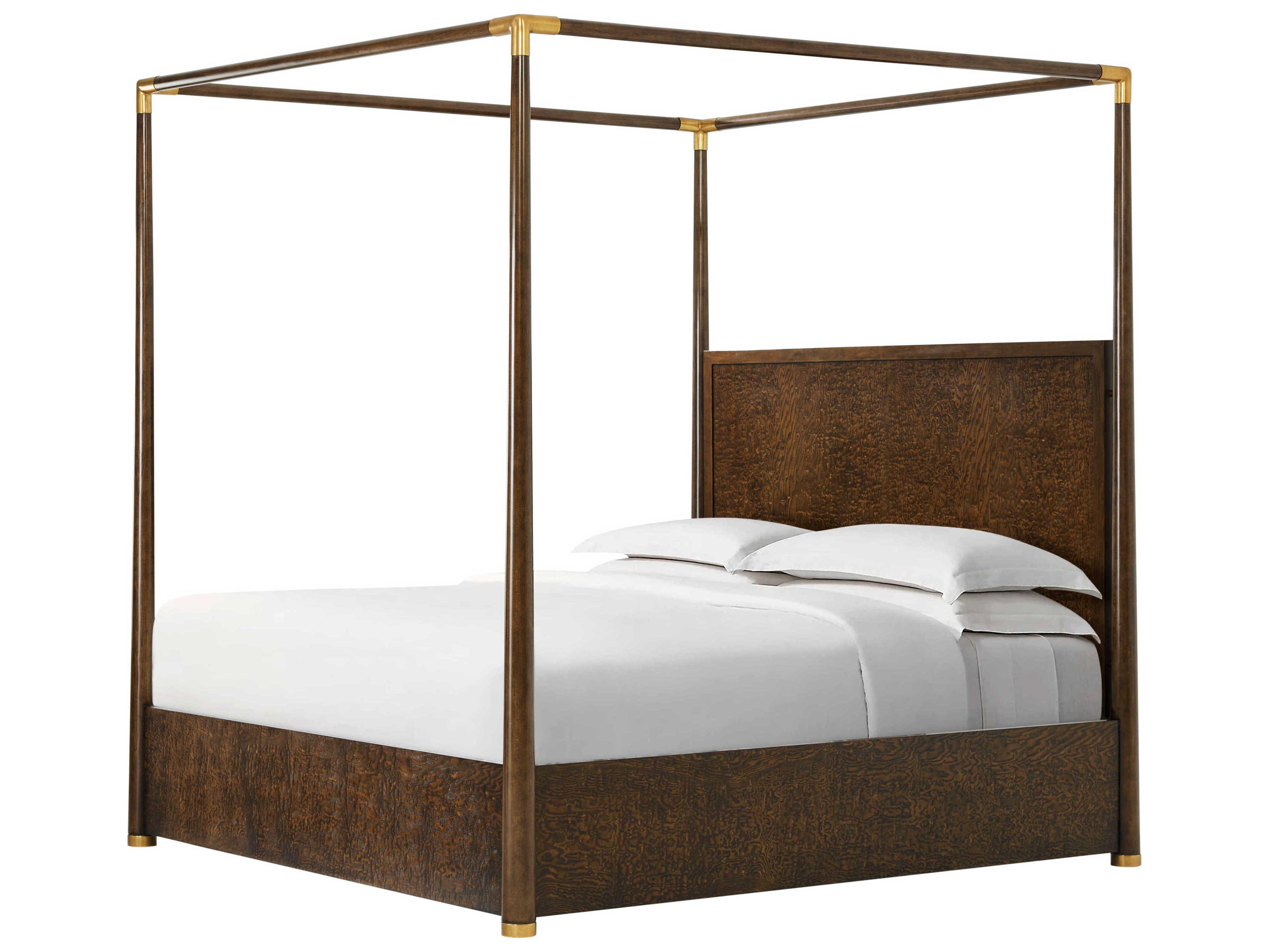 Theodore Alexander Kesden Pyramid Brown Wood King Four Poster Bed