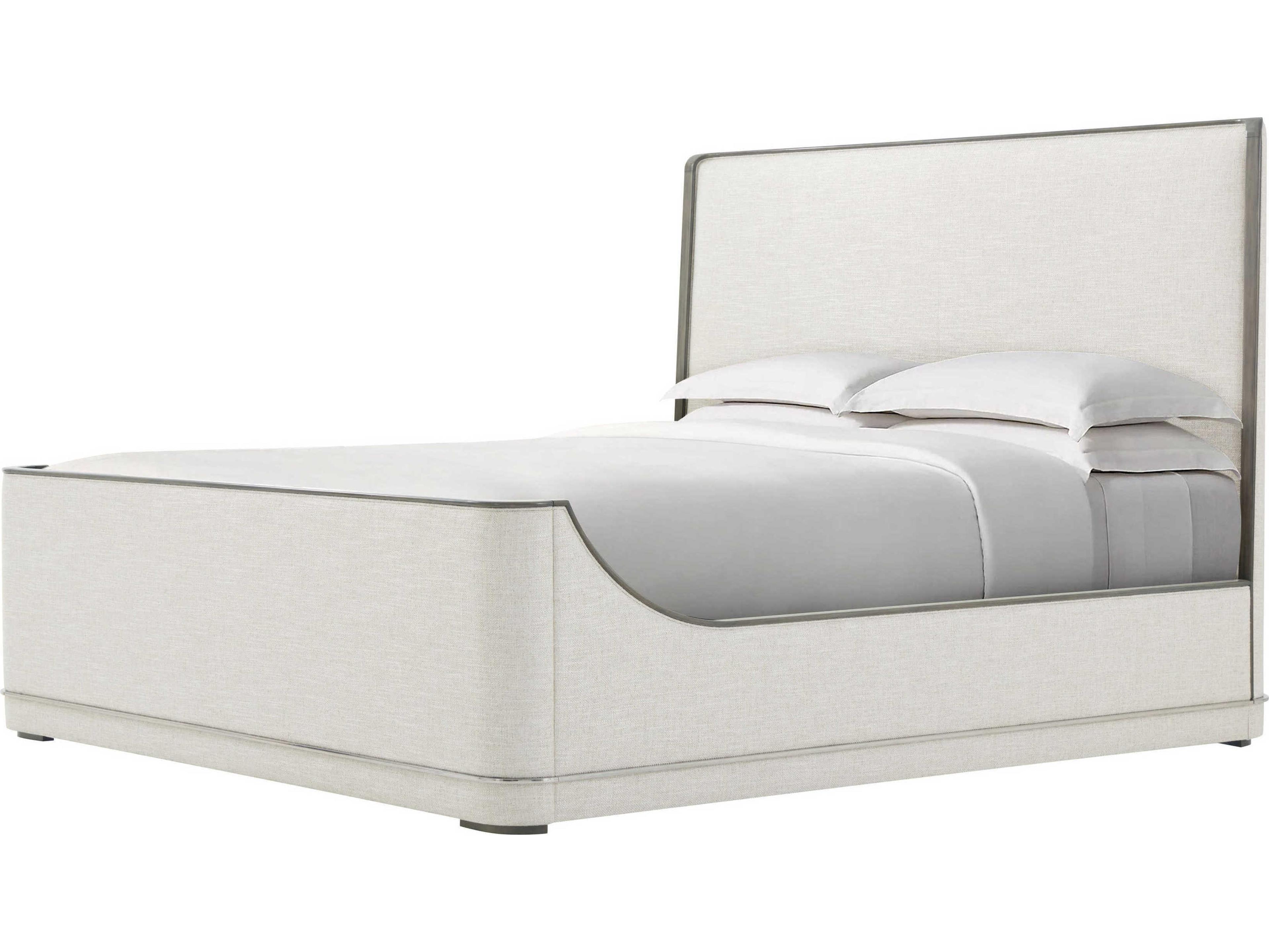 Theodore Alexander Hudson Pebble Grey Maple Wood Upholstered King Panel Bed