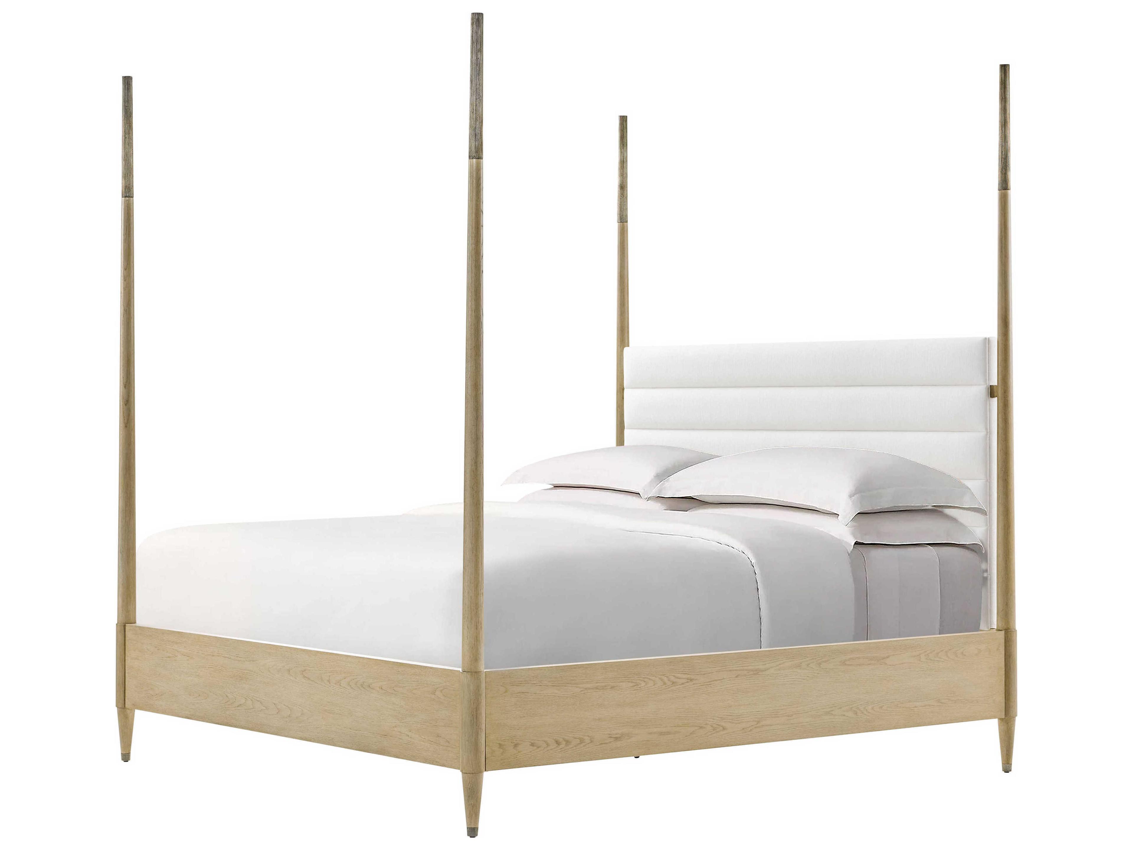 Theodore Alexander Balboa Coastal Grey Oak Wood King Canopy Bed