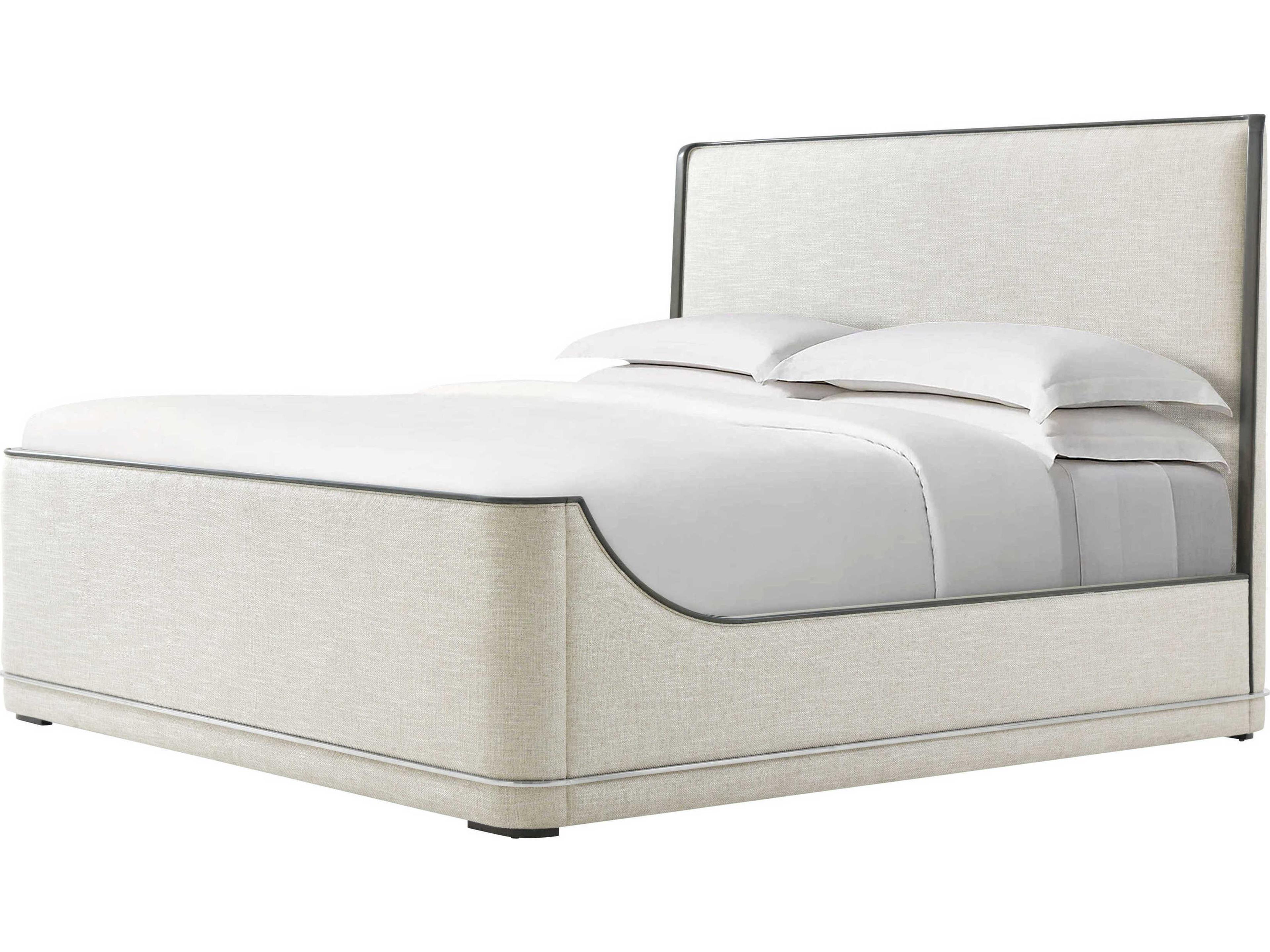 Theodore Alexander Hudson Pebble Grey Maple Wood Upholstered California King Panel Bed