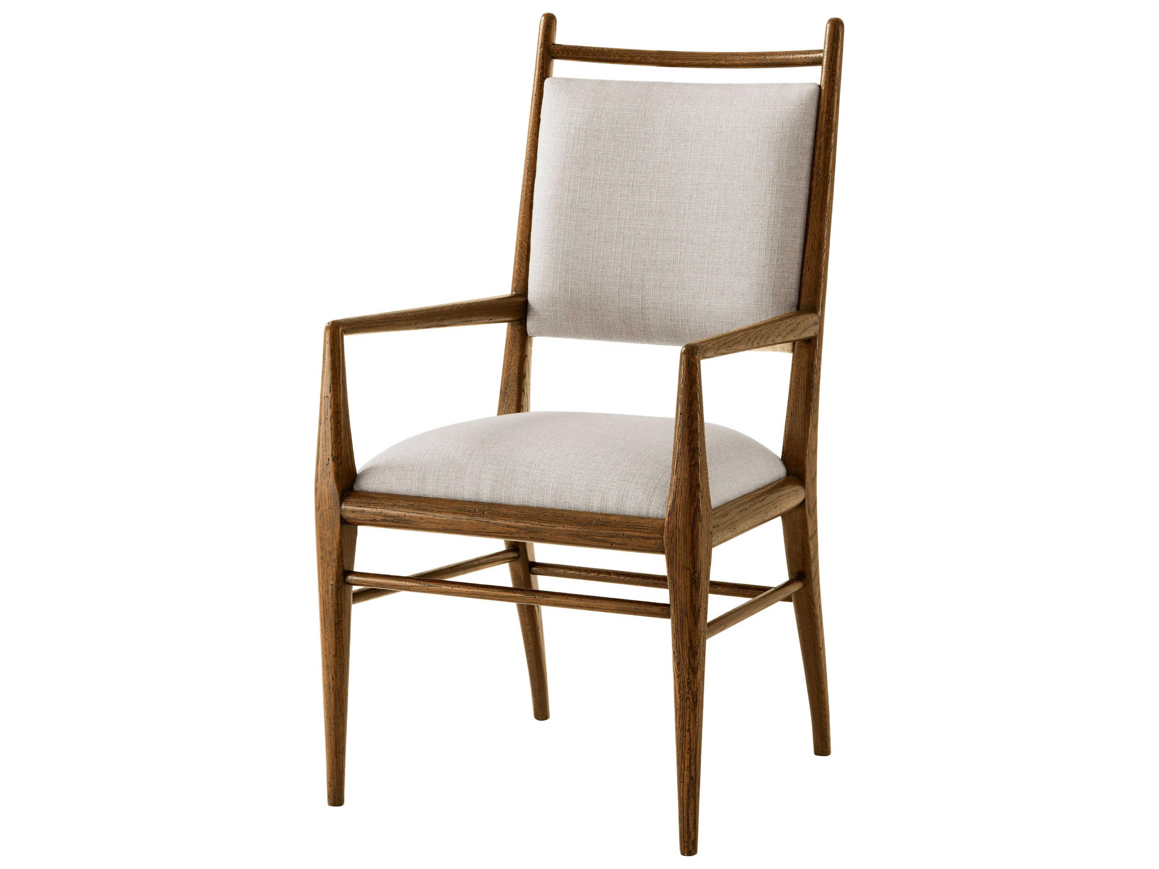 Theodore Alexander Nova Solid Wood Brown Upholstered Arm Dining Chair