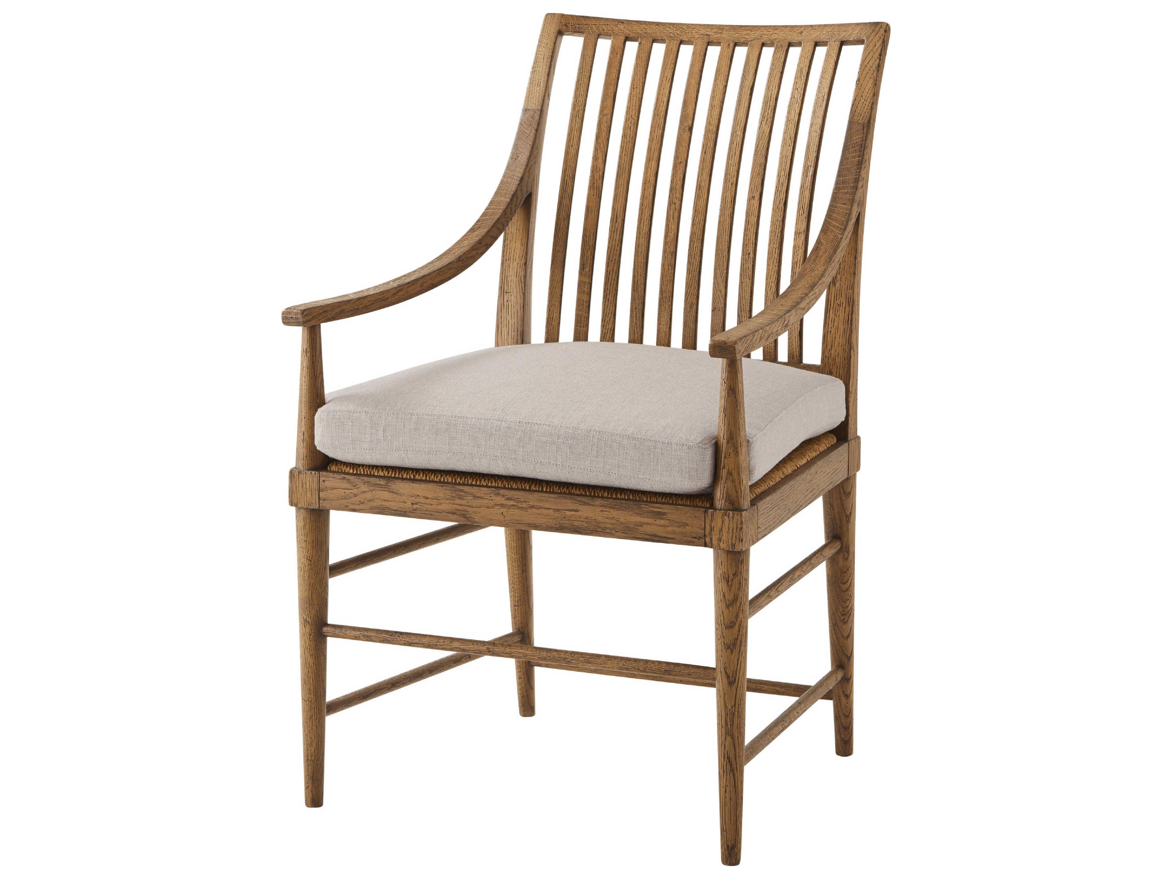 Theodore Alexander Nova Solid Wood Beige Upholstered Arm Dining Chair