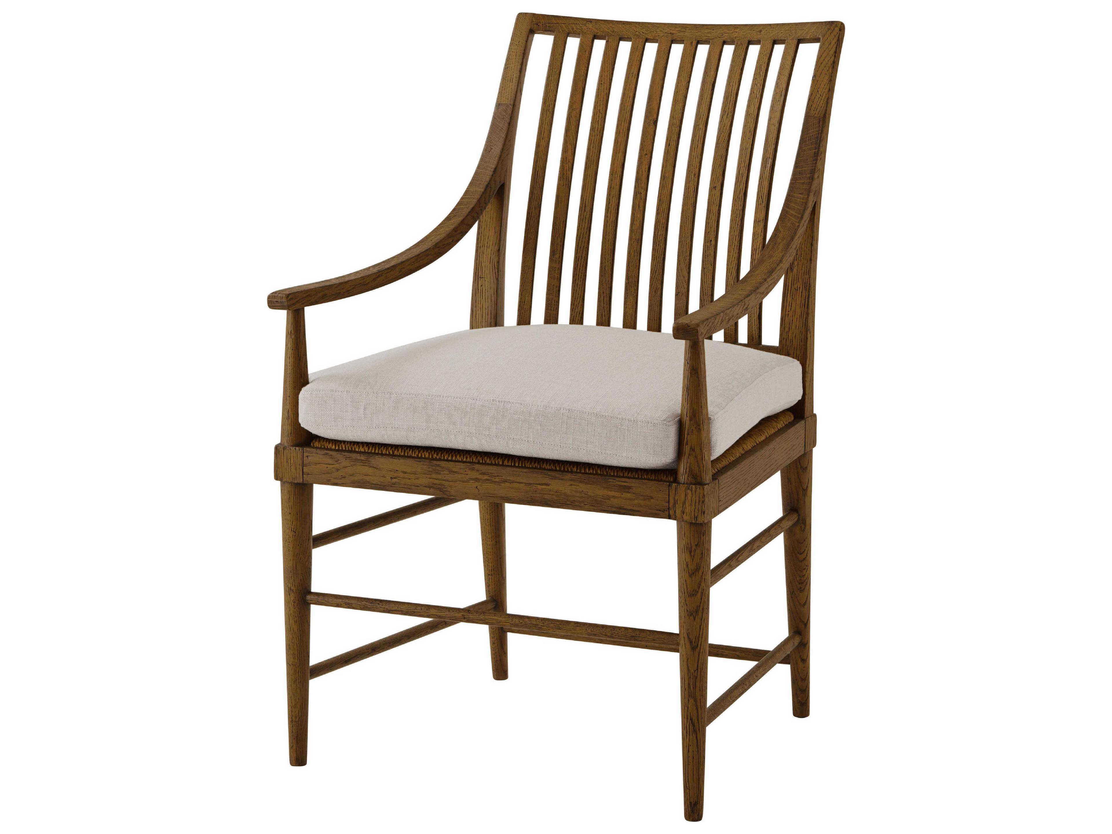 Theodore Alexander Nova Solid Wood Brown Upholstered Arm Dining Chair