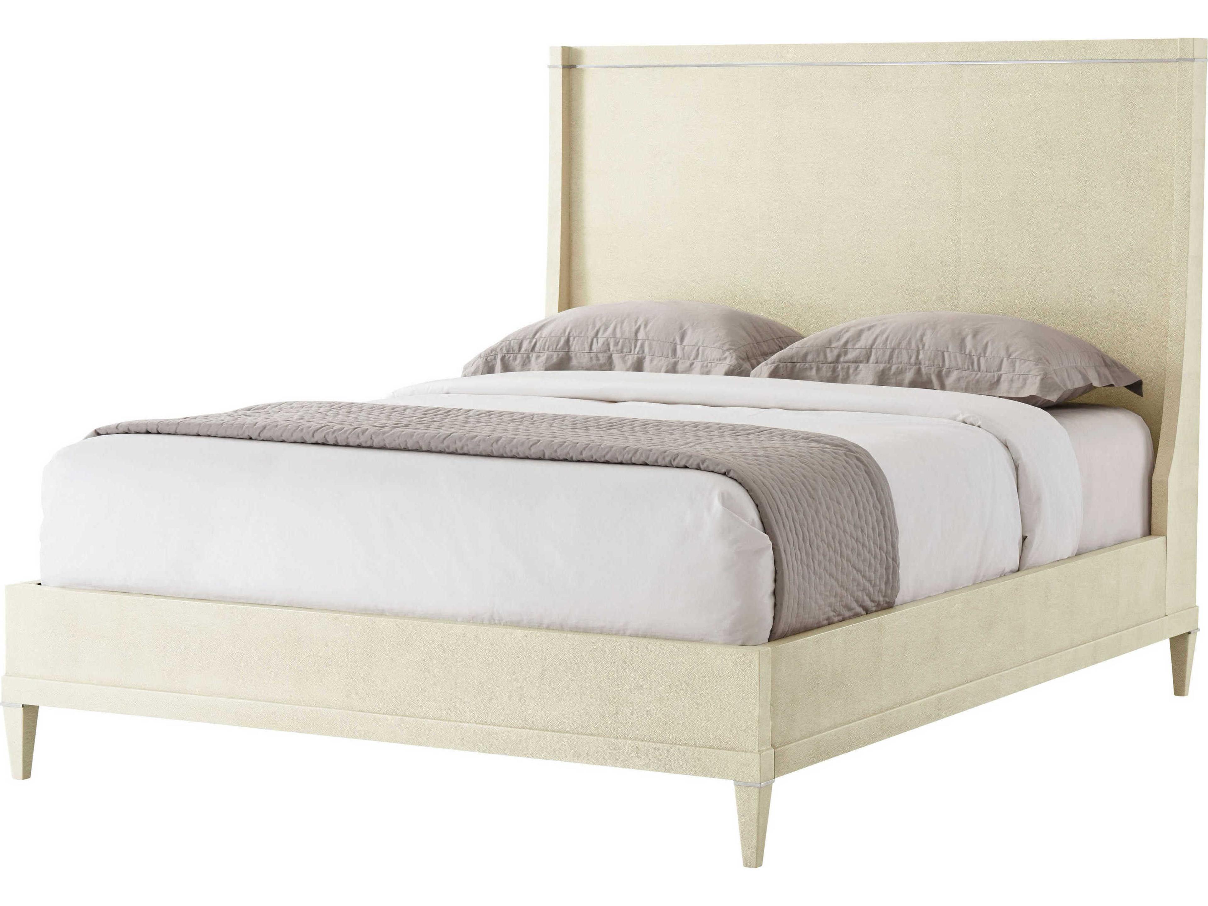 Theodore Alexander Ta Studio Palmer White Beech Leather Queen Platform Bed