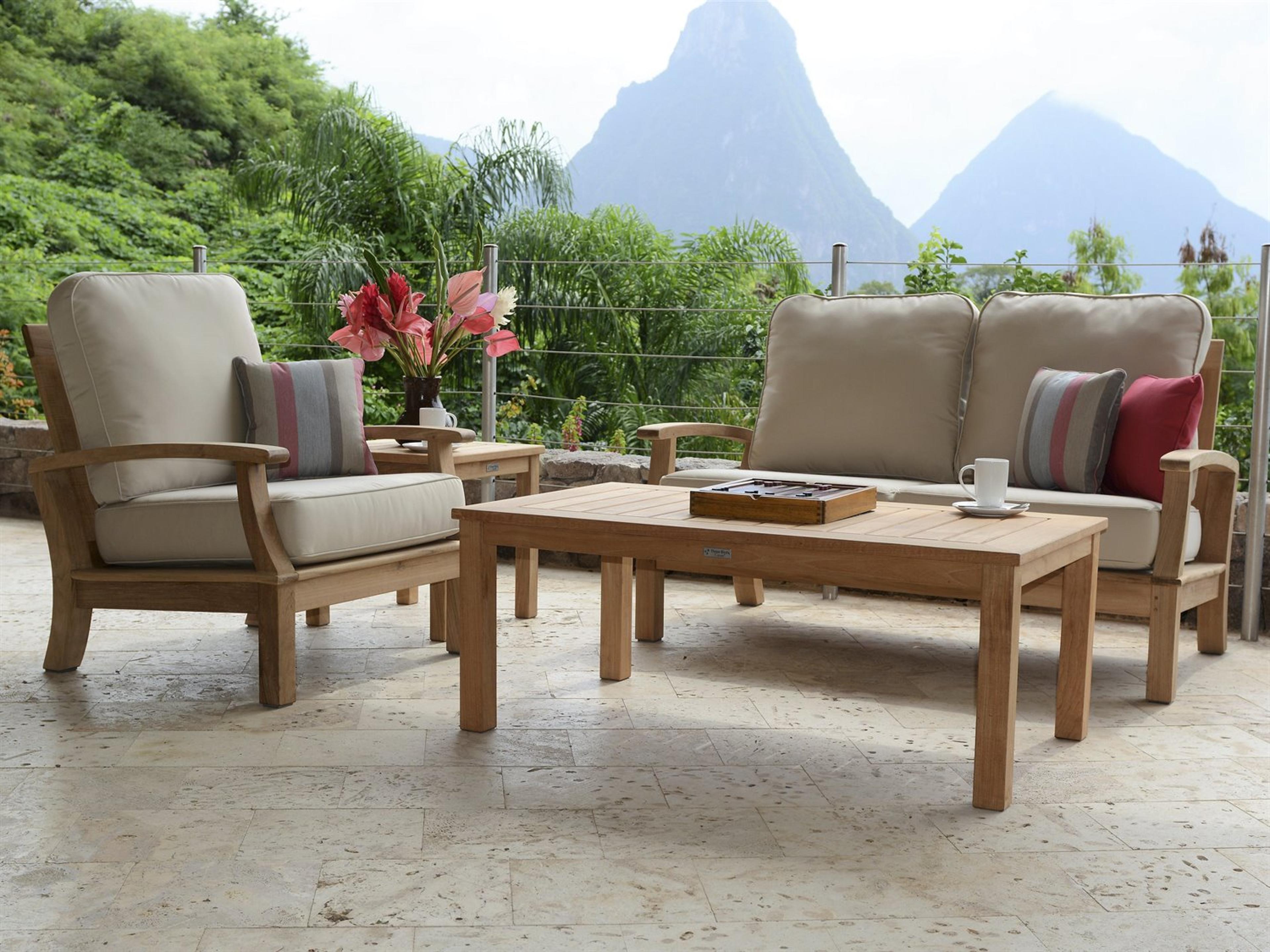 Three Birds Casual Monterey Natural Teak Outdoor Patio Lounge Set