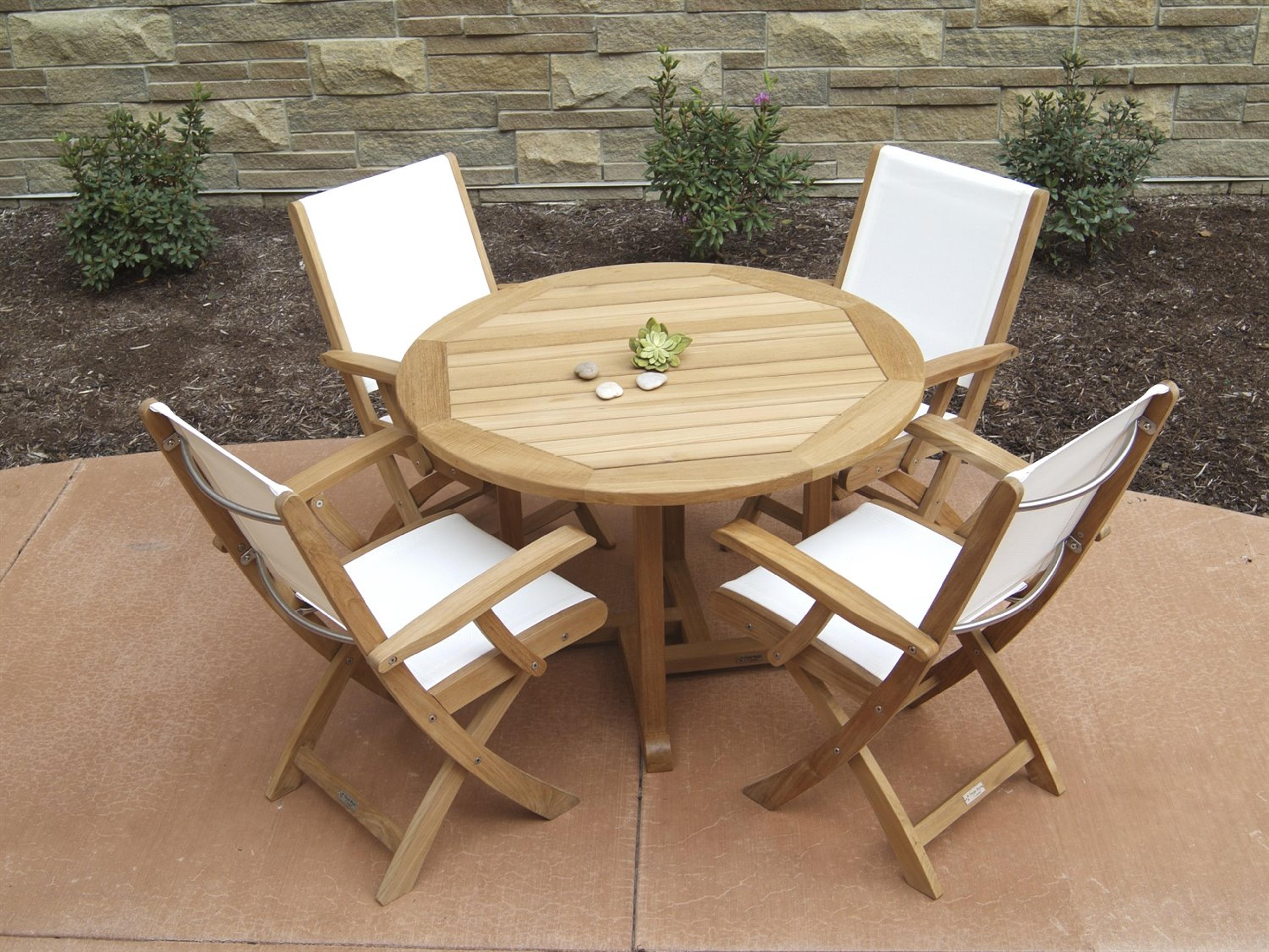 Three Birds Casual Riviera Sling Natural Teak Outdoor Patio Dining Set
