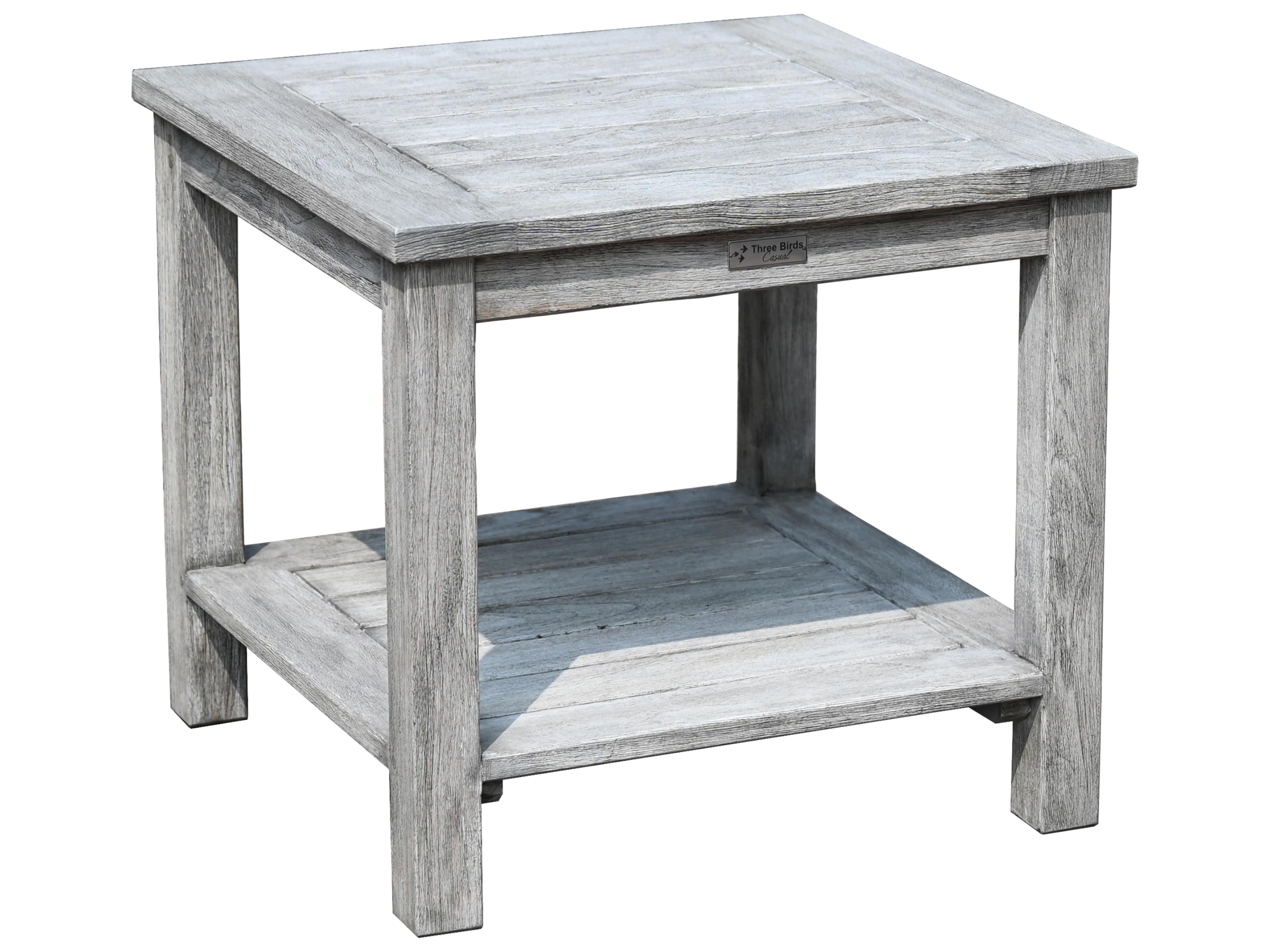 Three Birds Casual Shelburne Teak Square Patio Side Table with Lower Shelf