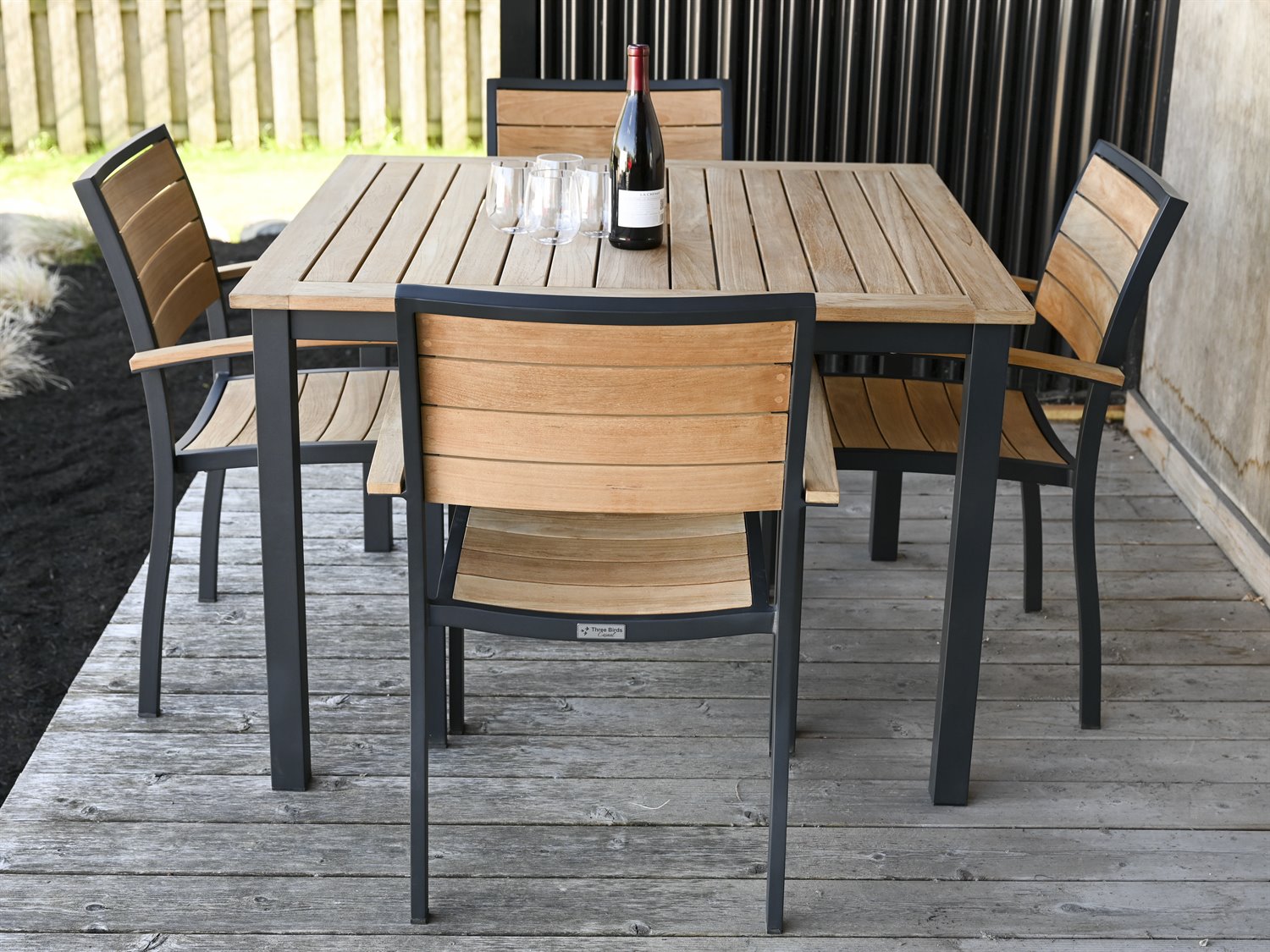 Three Birds Casual SoHo Aluminum Teak Outdoor Patio Dining Set