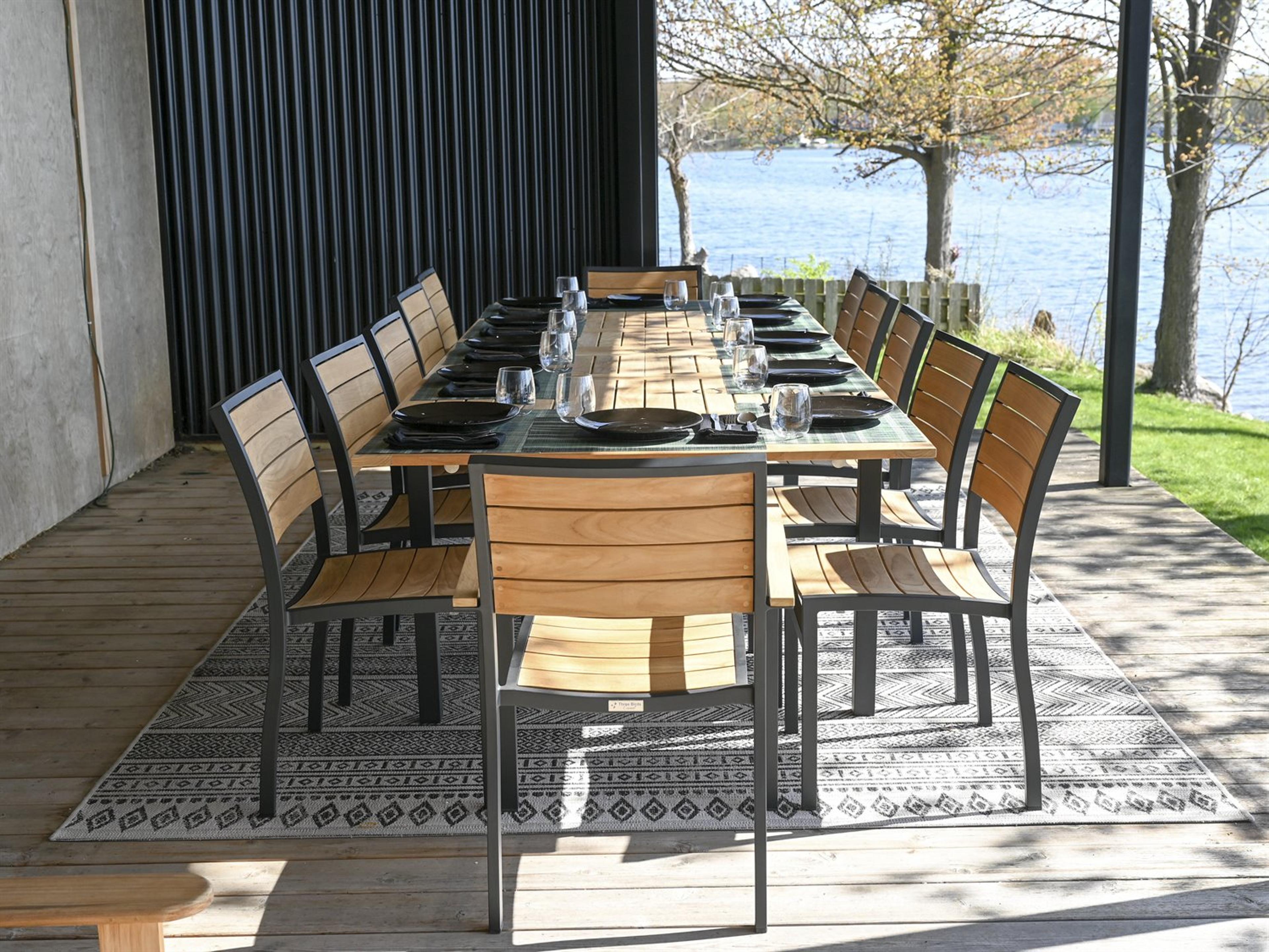 Three Birds Casual SoHo Aluminum Teak Patio Dining Set