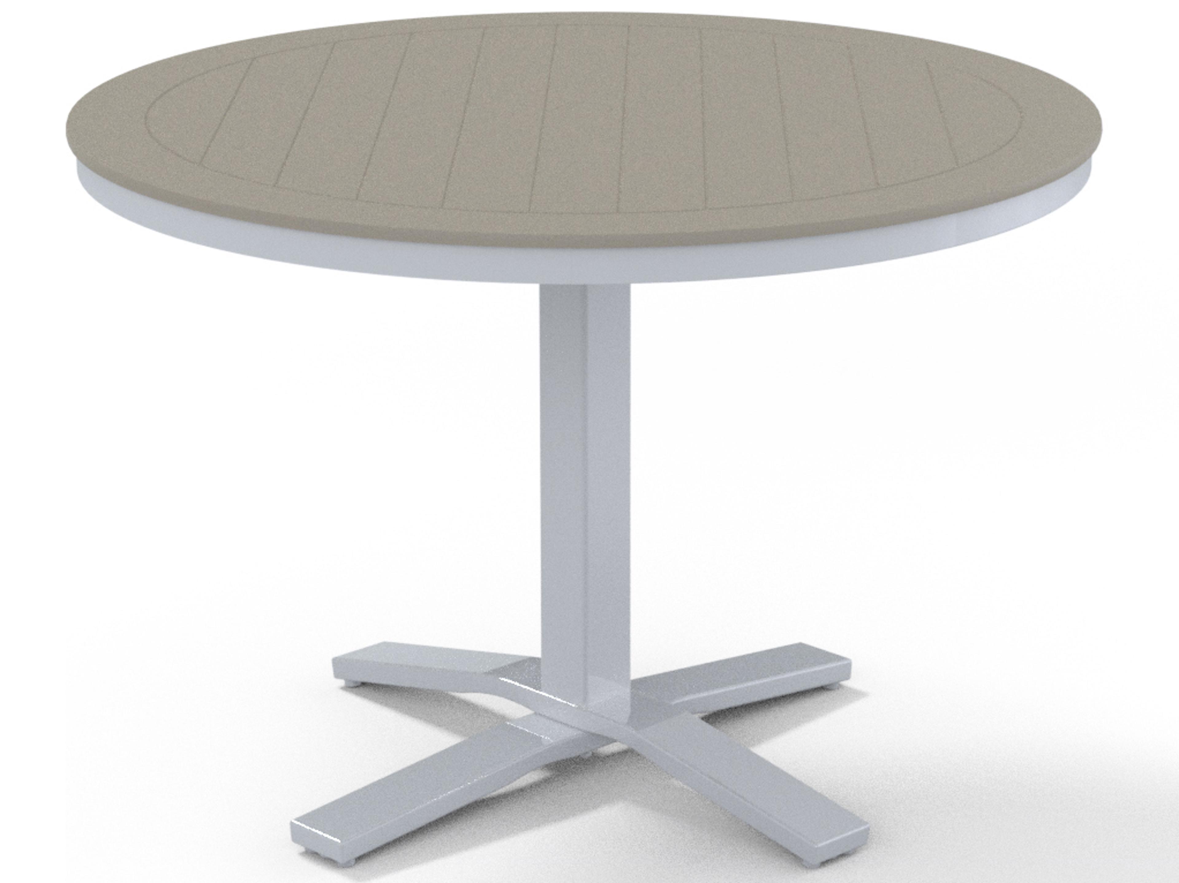 Telescope Casual Marine Grade Polymer Round Pedestal Patio Dining Table with Umbrella Hole