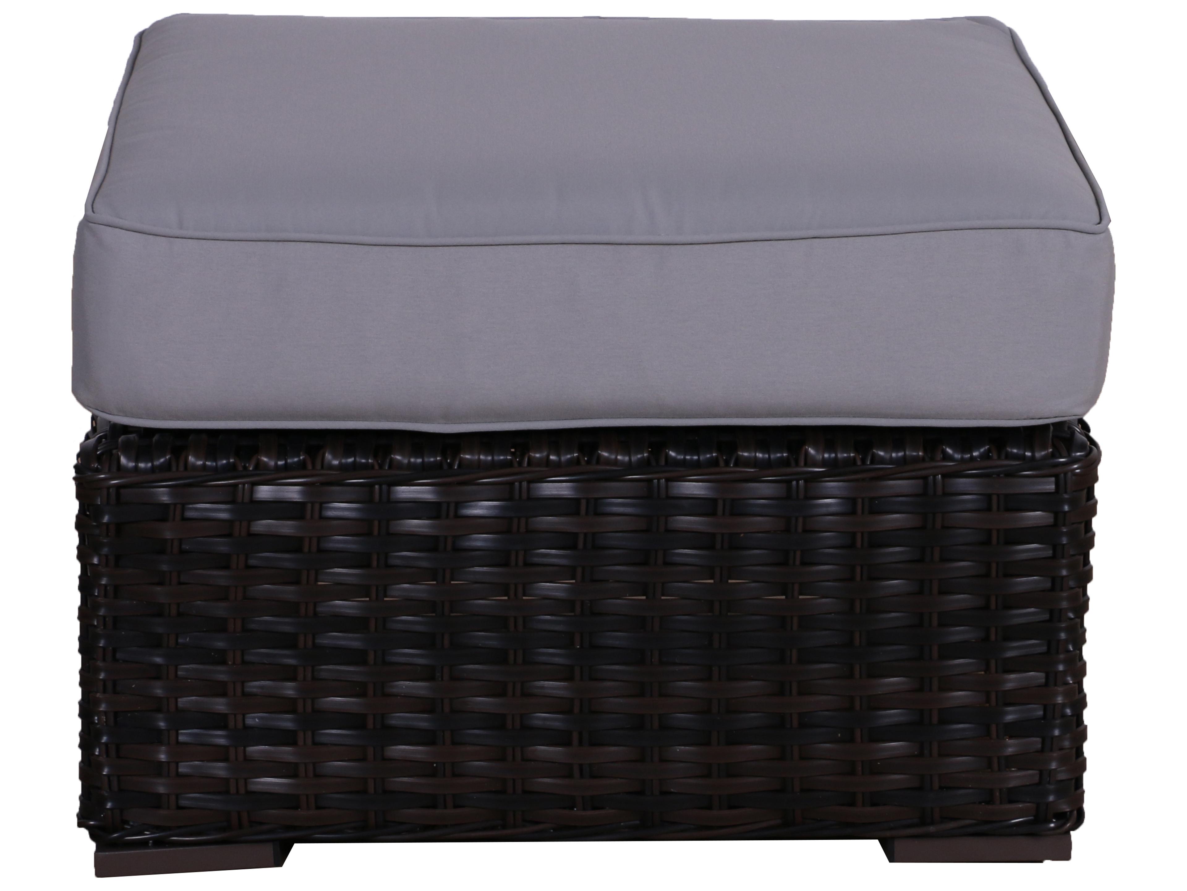 Teva Santa Monica Wicker Rattan Outdoor Patio Ottoman in Grey Fabric