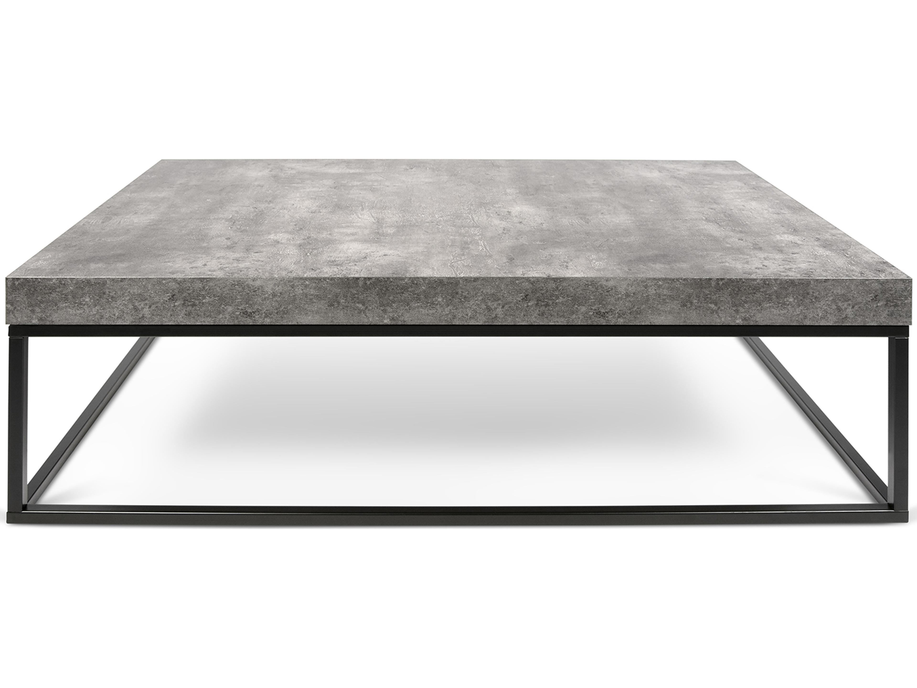 TemaHome Petra Rectangular Faux Stone Concrete Look Top Black Legs Coffee Table