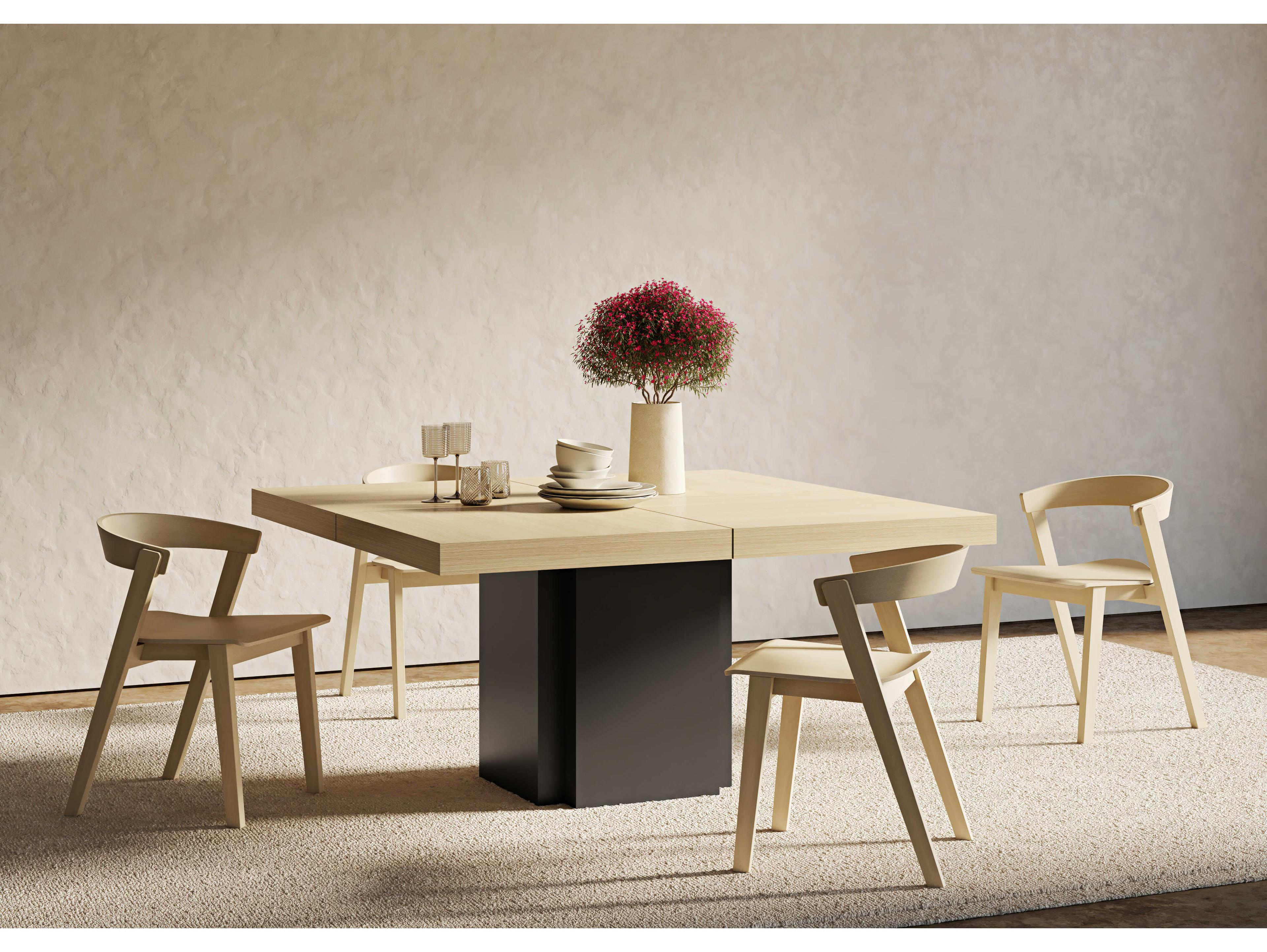 TemaHome Dusk Square Wood Melamine Light Oak & Pure Black Dining Table