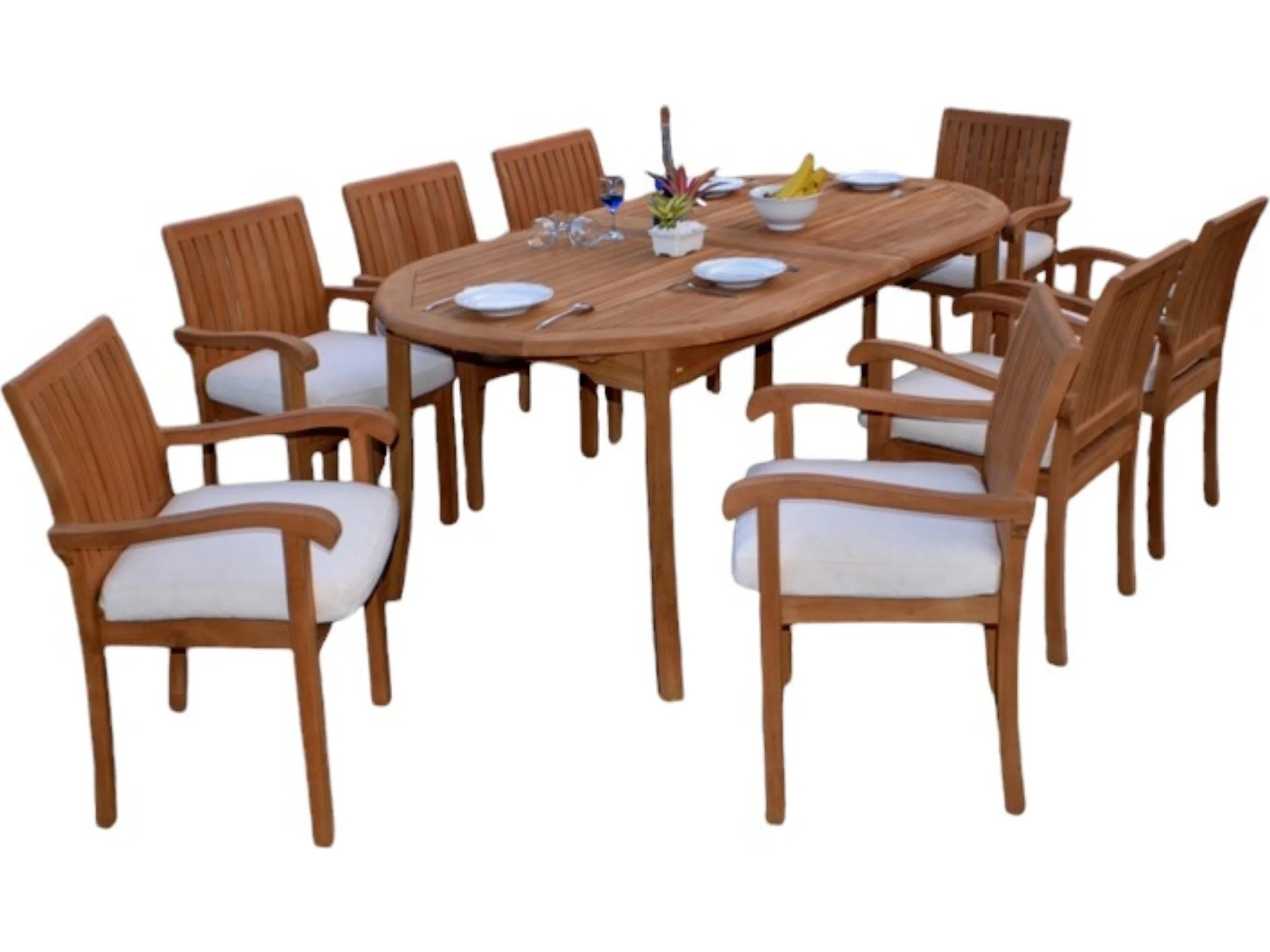 Teak Smith 9 Pieces 117" Large Double Oval Dining Set