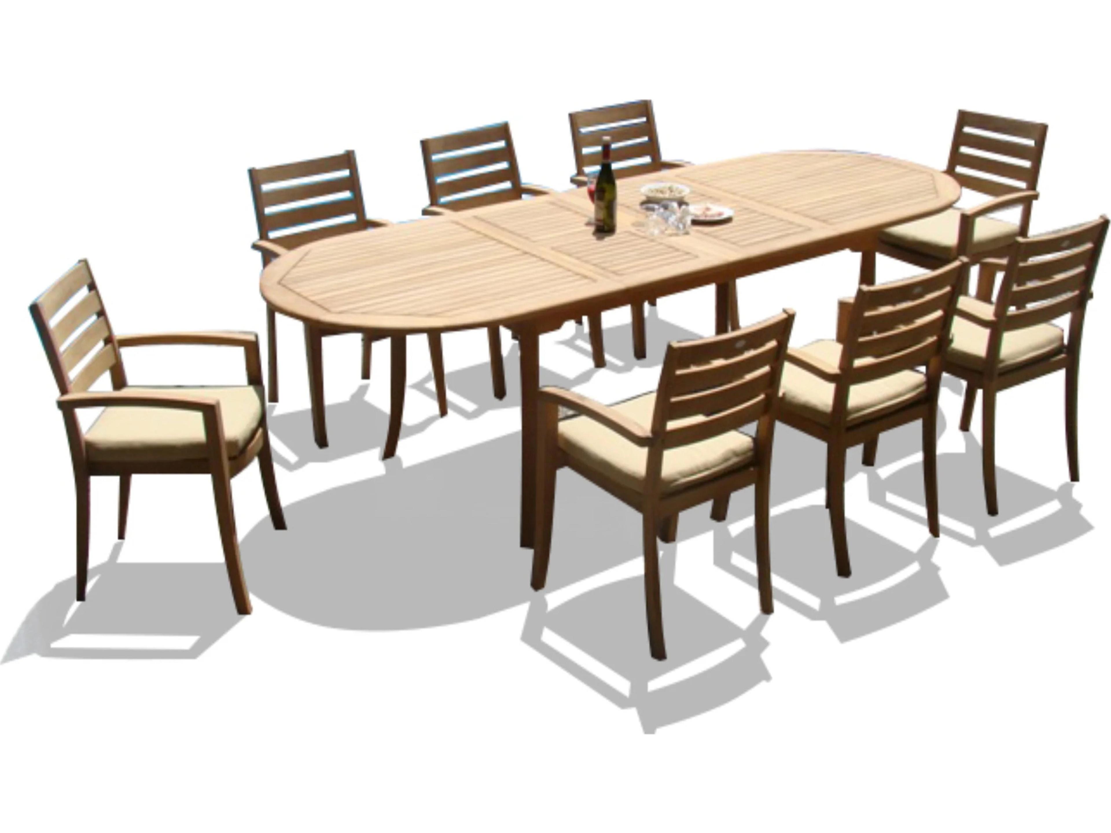 Teak Smith 9 Pieces 117" Large Double Oval Dining Set