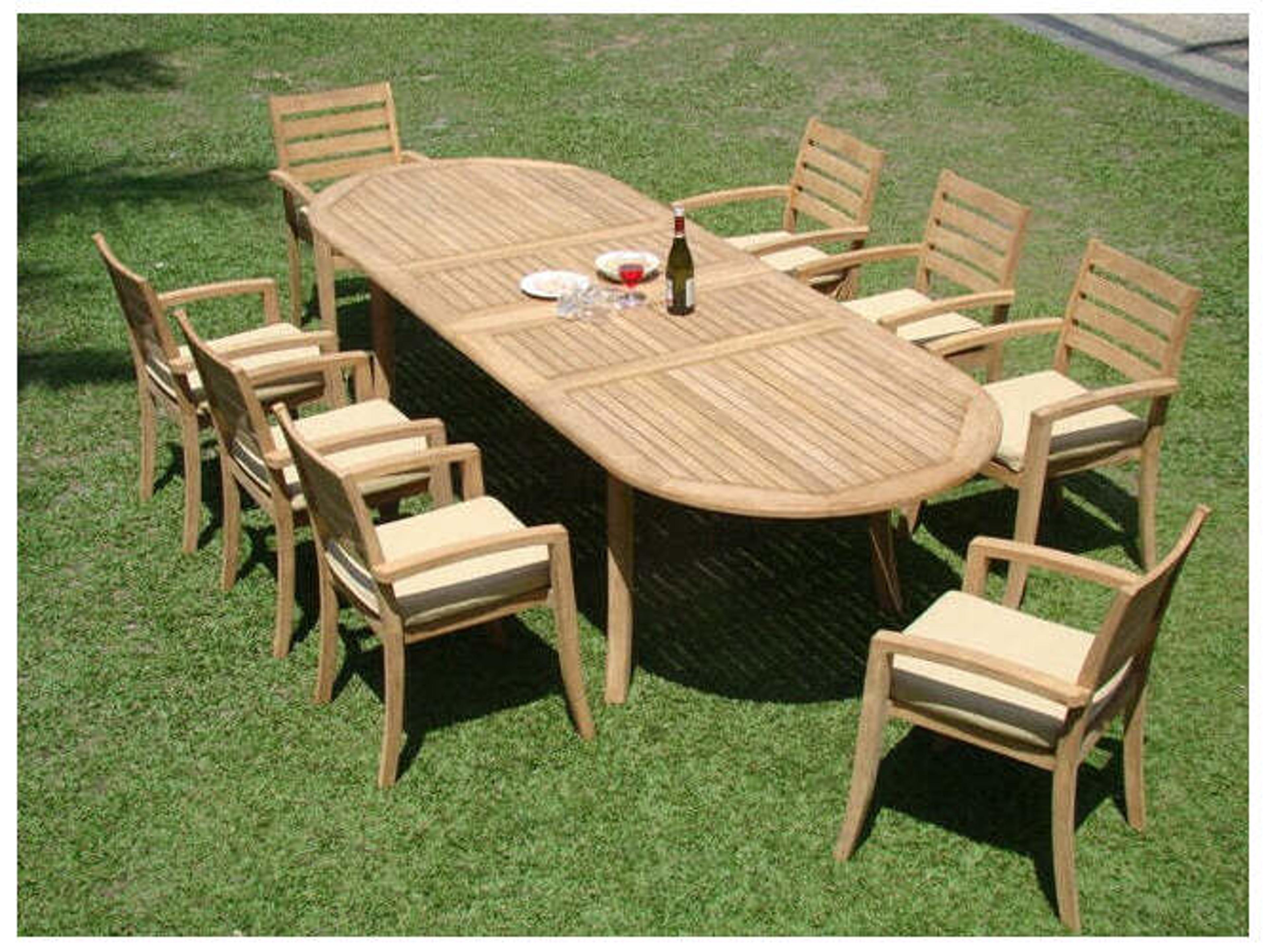 Teak Smith 9 Pieces 117" Large Double Oval Dining Set