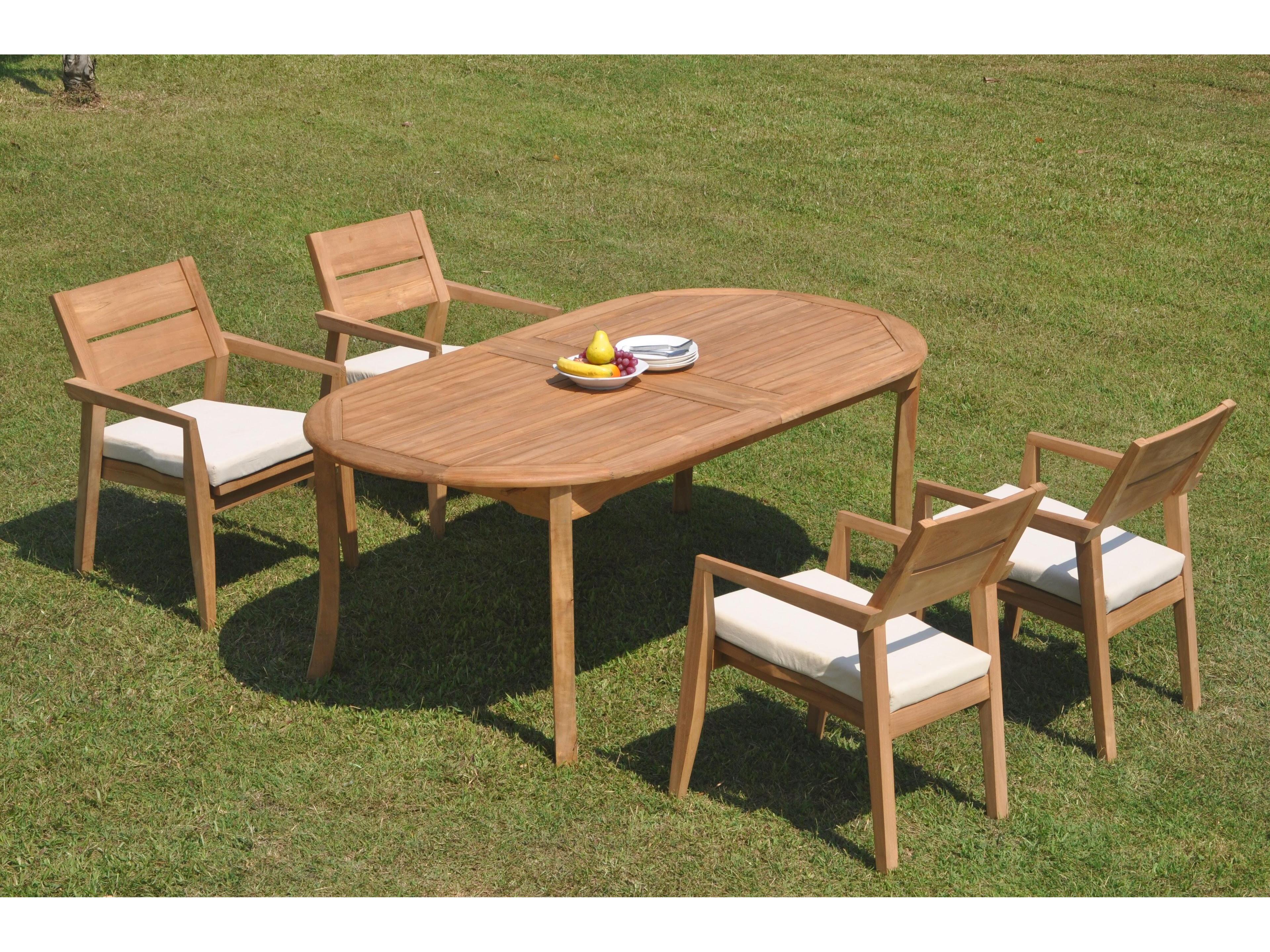 Teak Smith 5 Pieces 117" Large Double Oval Dining Set