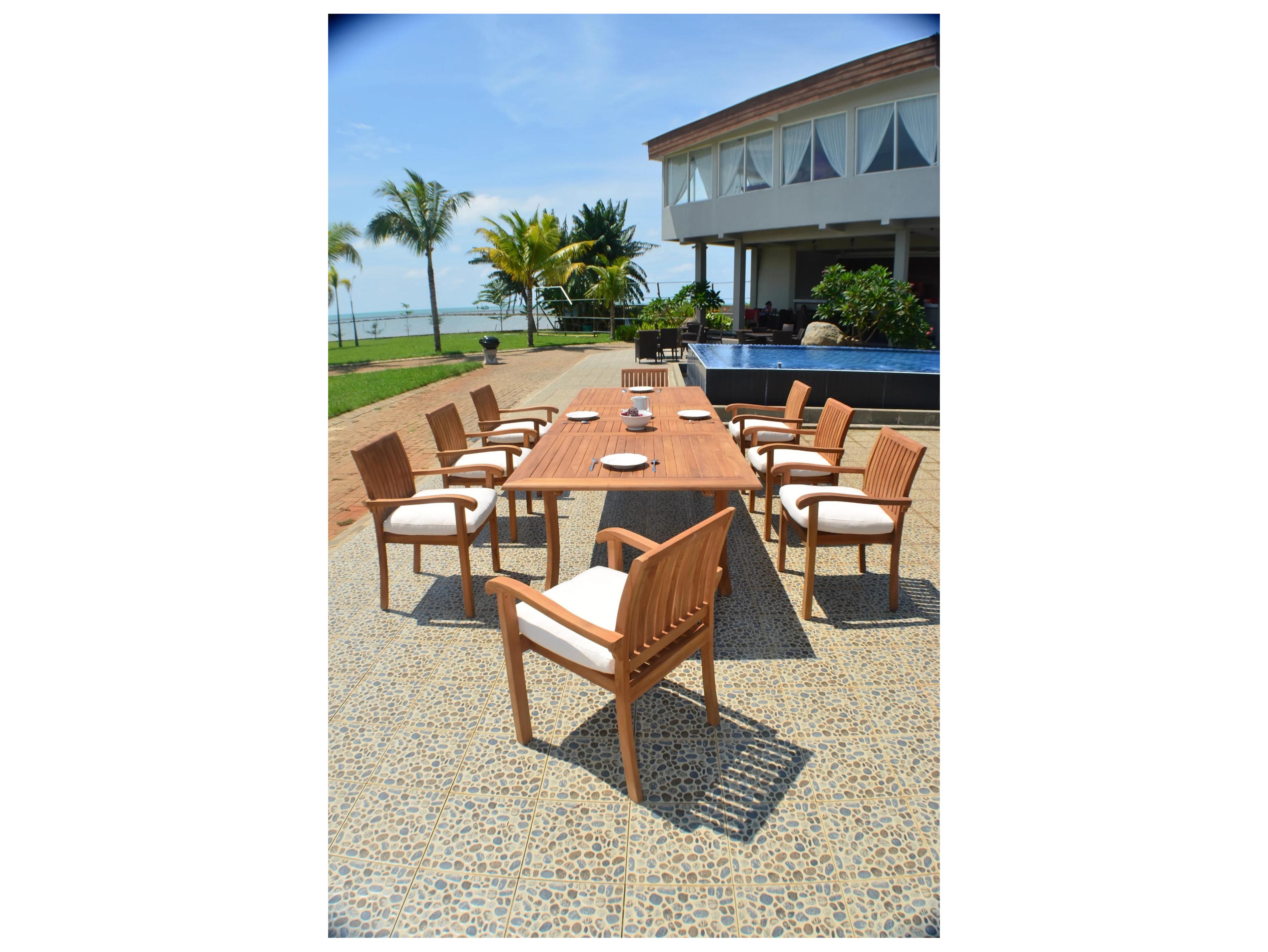 Teak Smith 9 Pieces 117" Double Extension Rectangular Dining Set