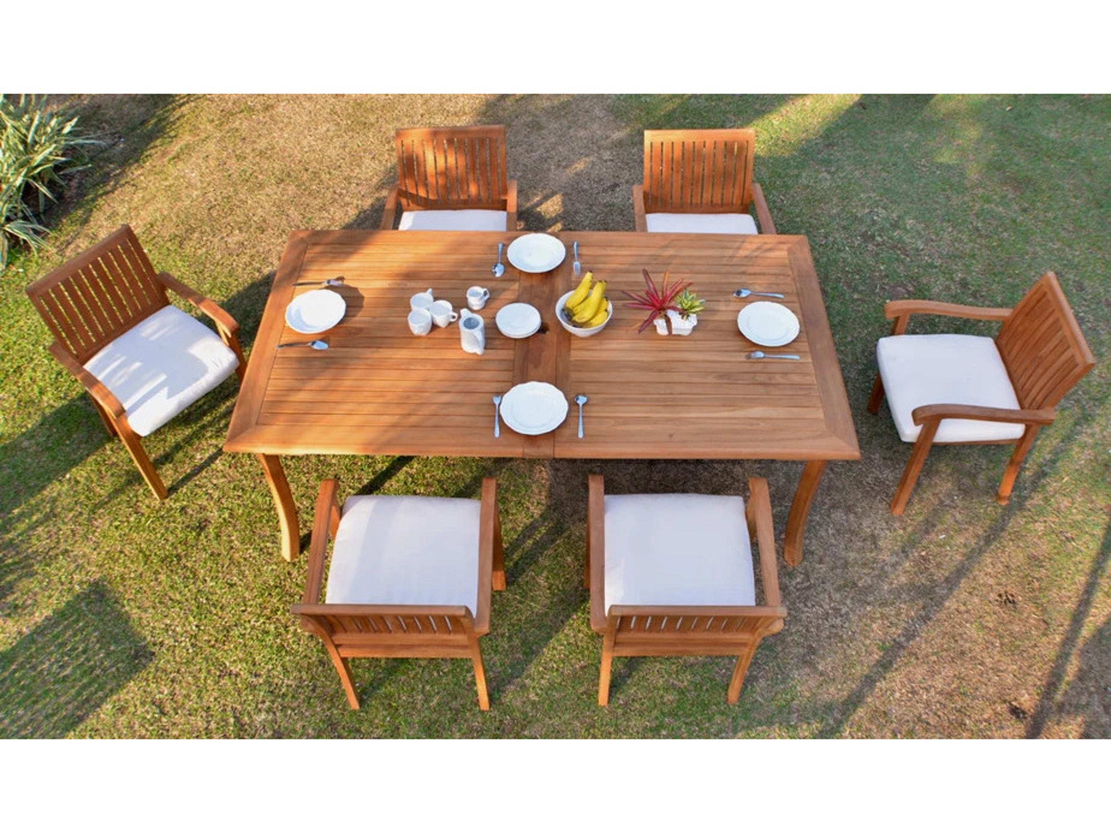 Teak Smith 7 Pieces 117" Double Extension Rectangular Dining Set